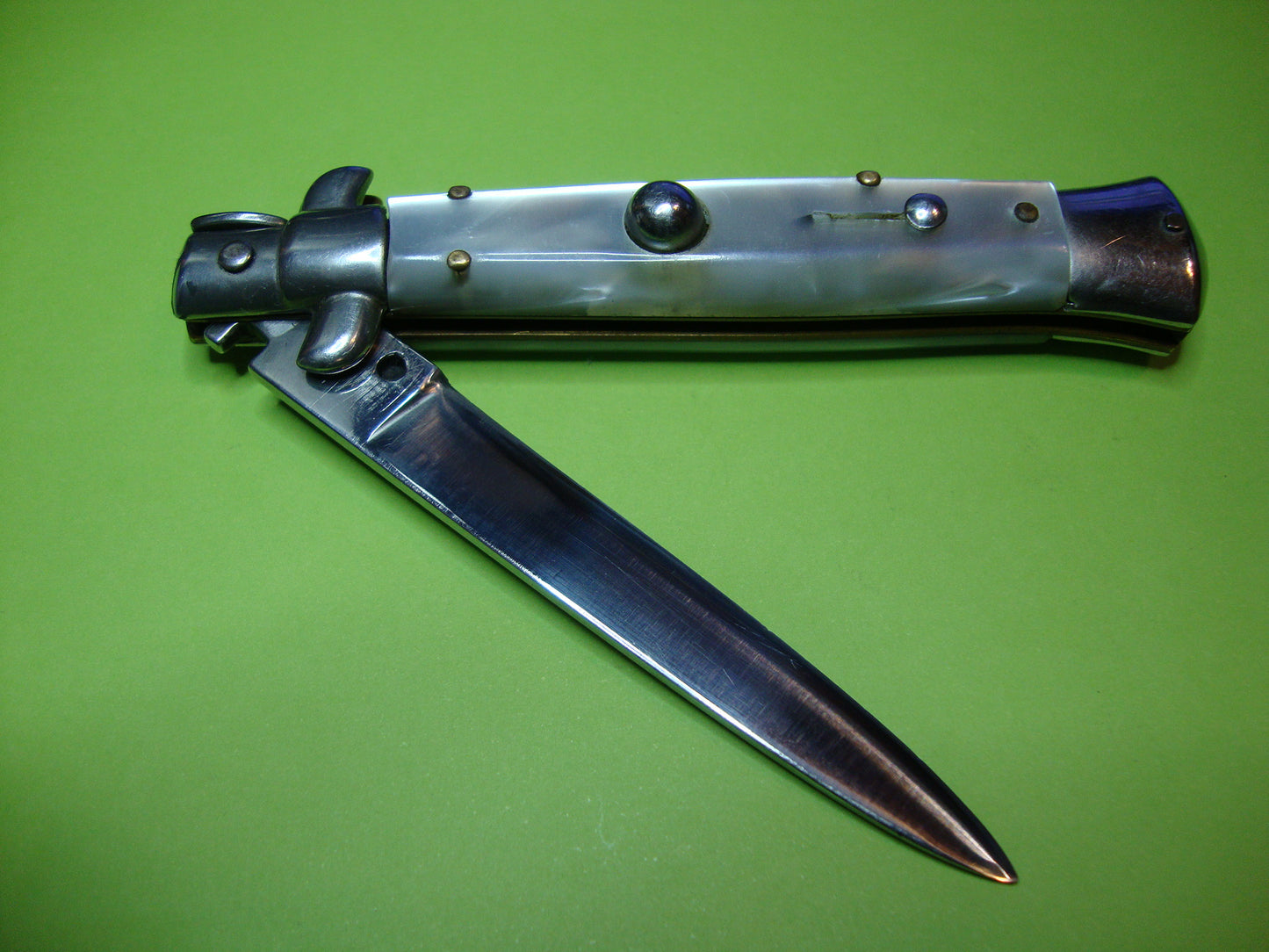 VIRGINIA INOX 20cm Italian stiletto Pearlex swivel bolster automatic knife