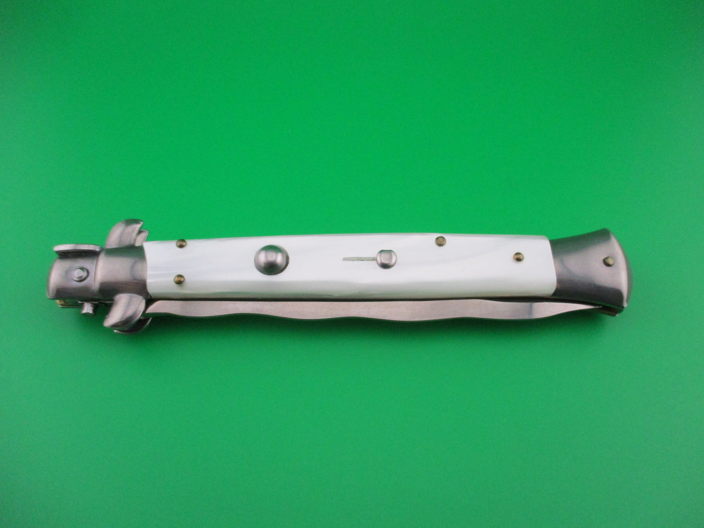 FRANK B ITALY 28cm Italian Stiletto KRIS blade swivel bolster Pearlex automatic knife