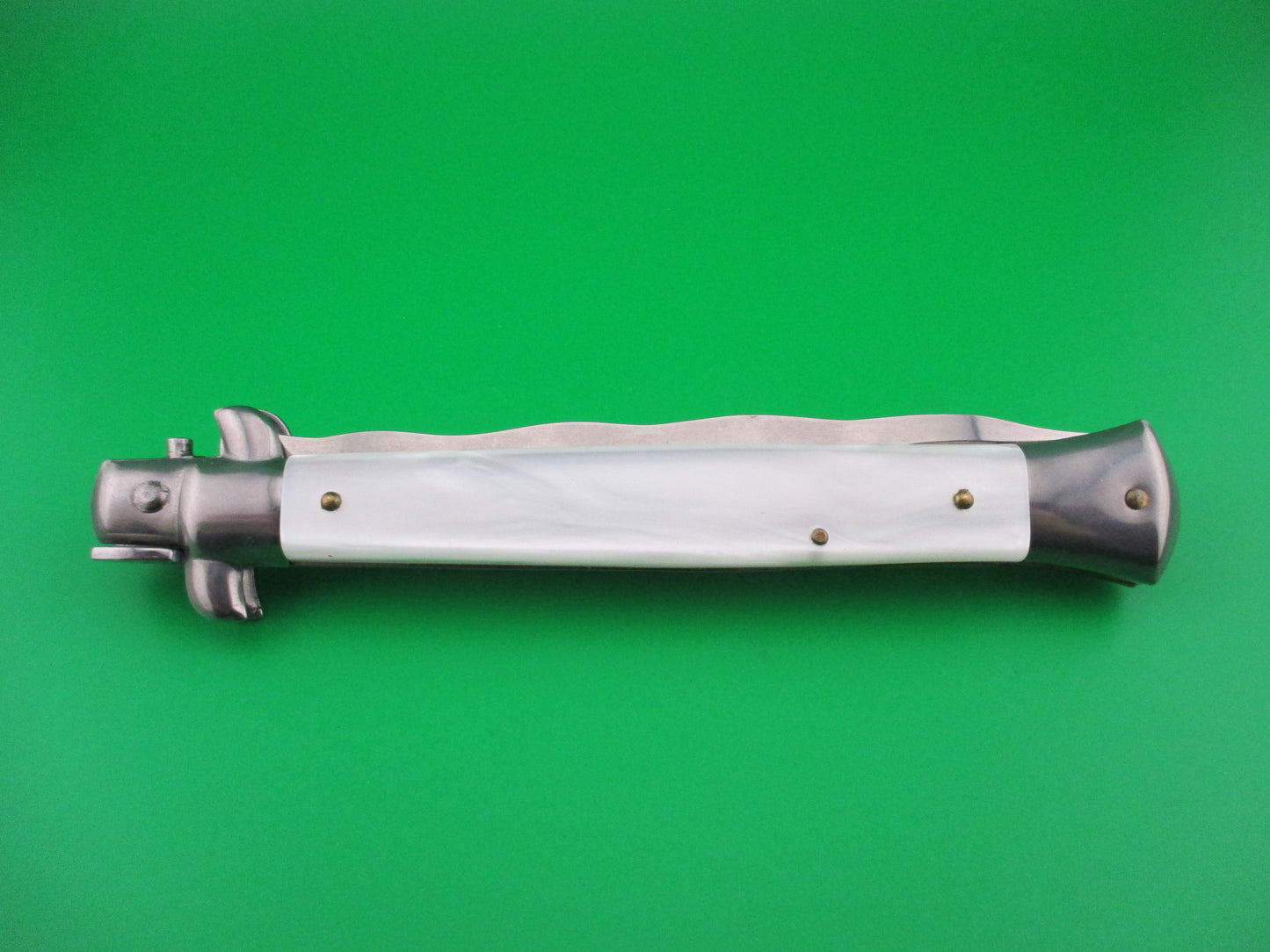 FRANK B ITALY 28cm Italian Stiletto KRIS blade swivel bolster Pearlex automatic knife