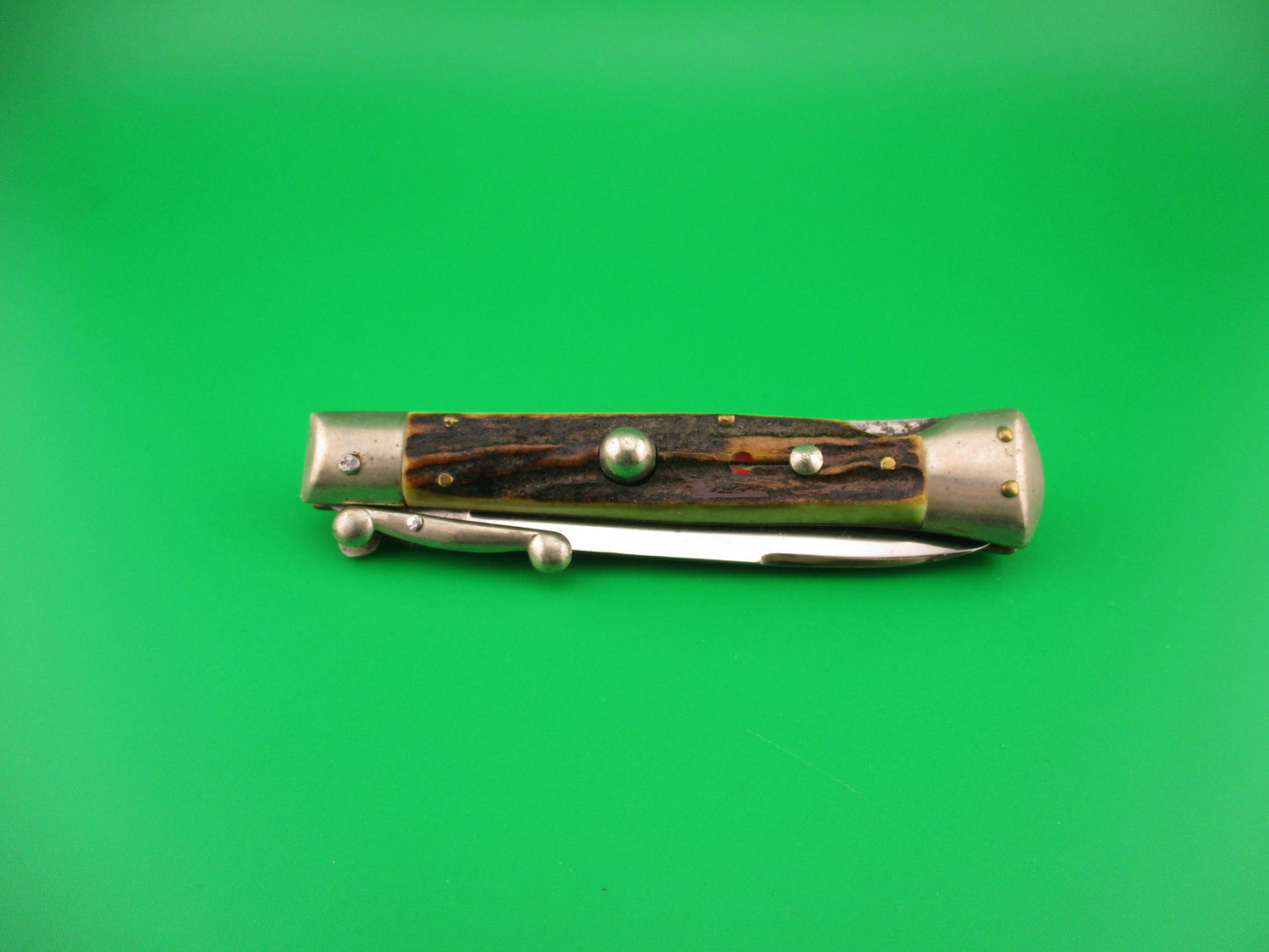 MADE IN ITALY INOX 18cm Italian Swing Guard Stag vintage switchblade knife