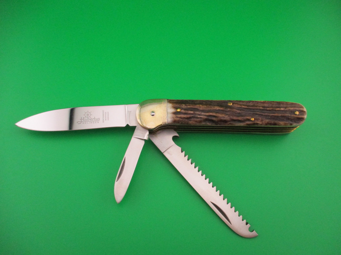 Hubertus 11cm German 3 blade Stag pen blade release automatic knife