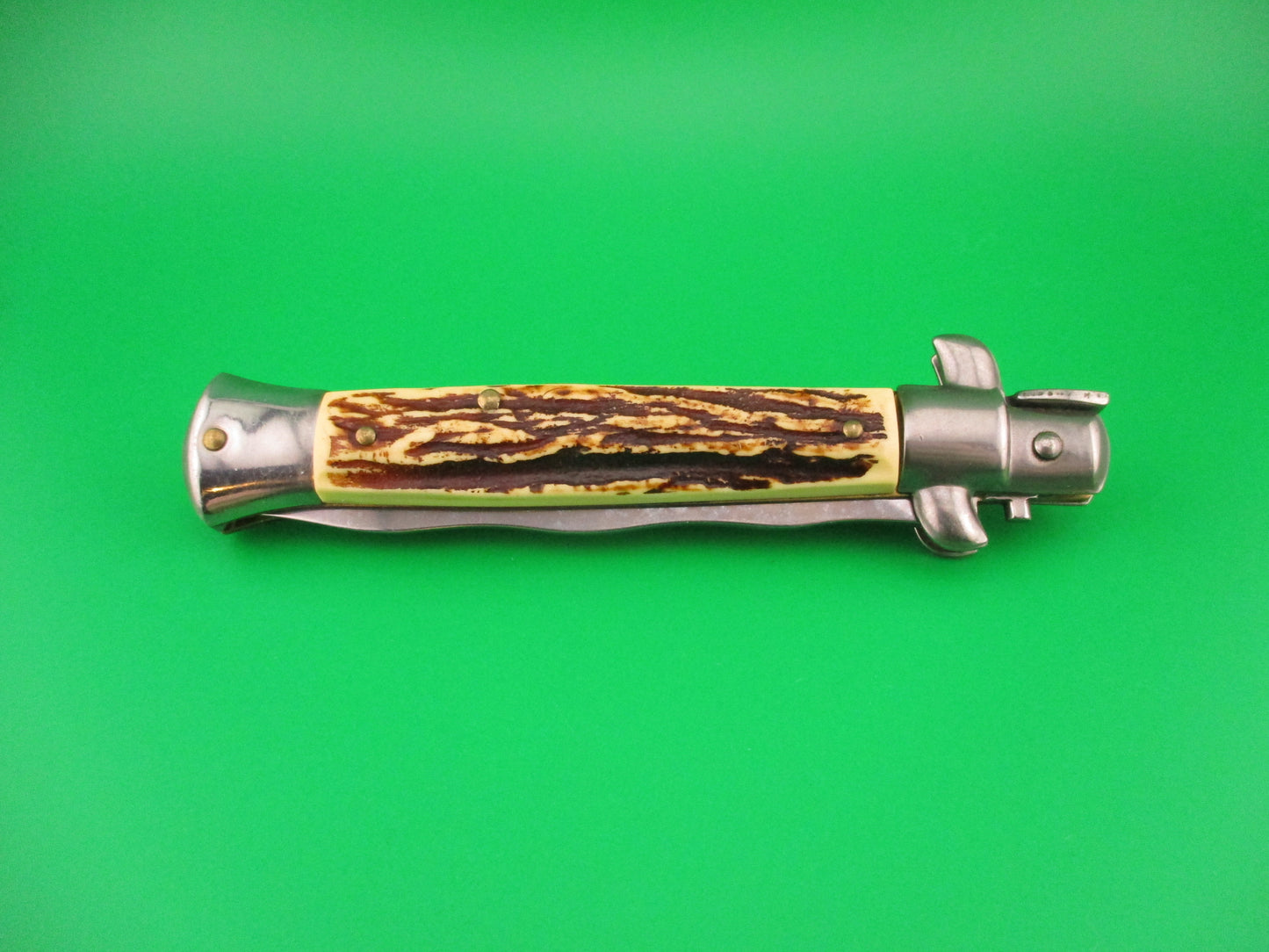 ITALY STAINLESS 23cm Italian Swivel bolster Faux Stag KRIS automatic knife
