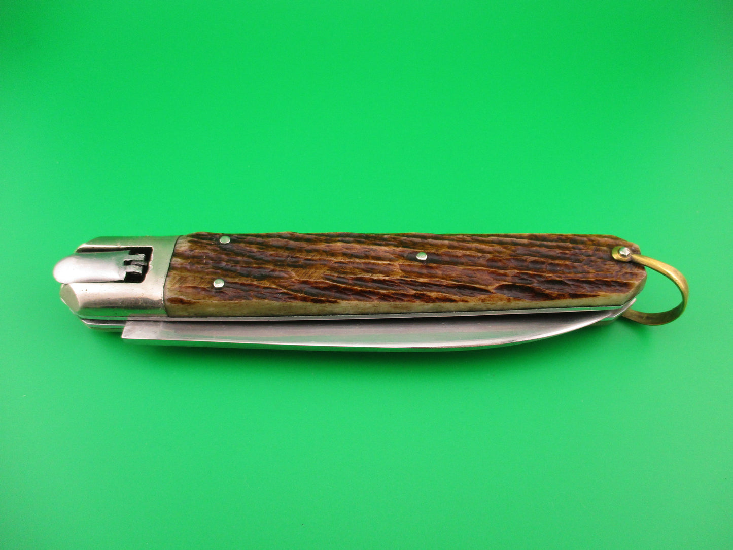 INOX Vintage 27cm French Stag Large Coffin Knife switchblade w belt sheath