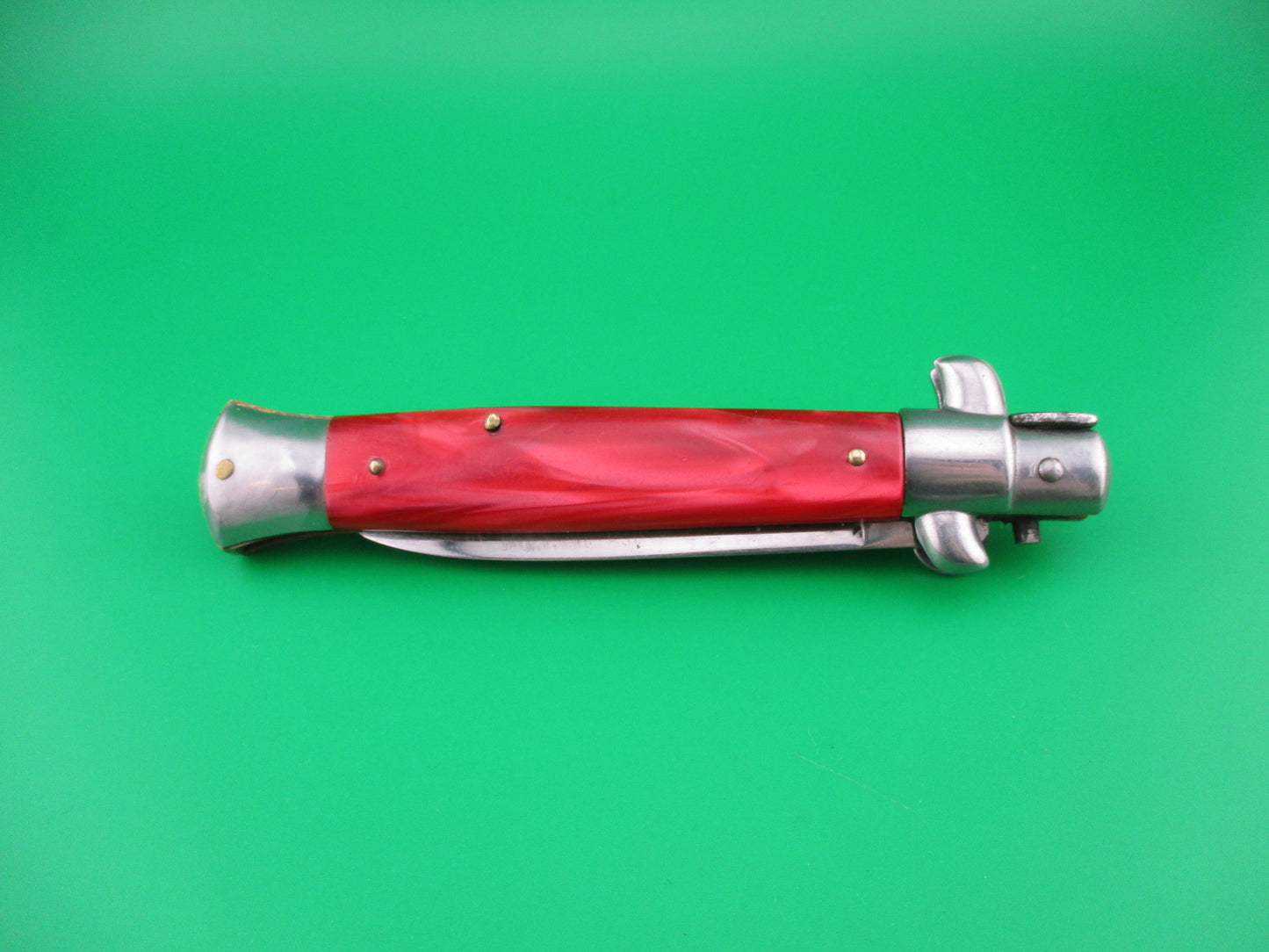 Rostfrei (slant) 21cm Italian Swivel bolster Red Pearlex vintage automatic knife