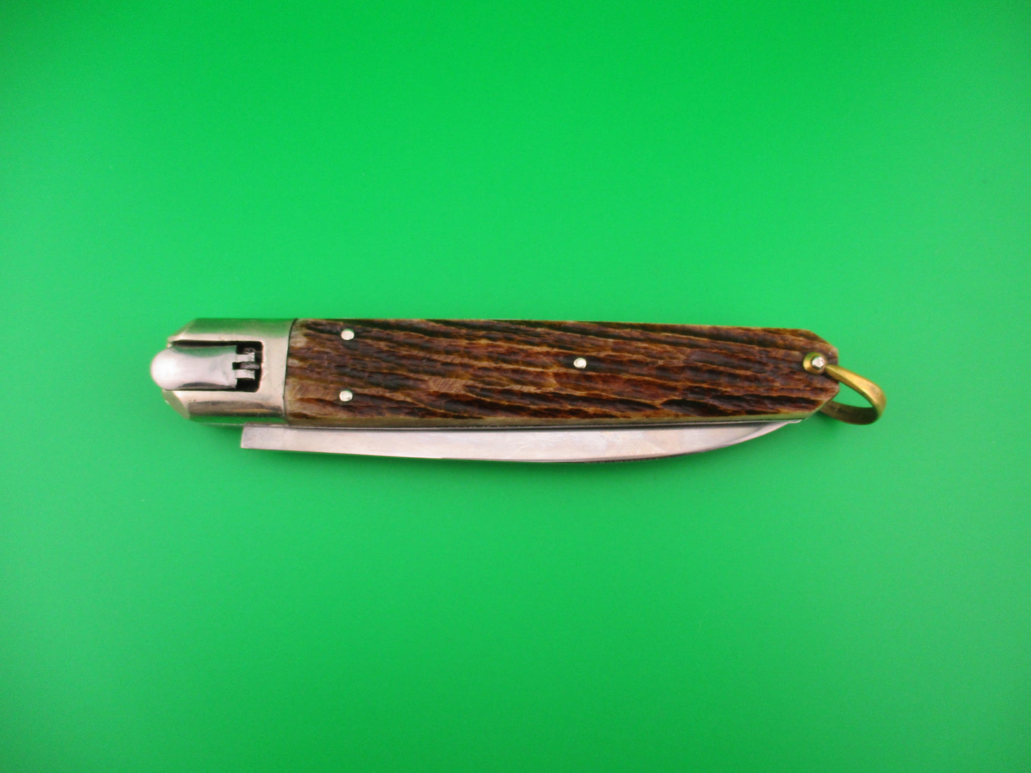 INOX Vintage 27cm French Stag Large Coffin Knife switchblade w belt sheath