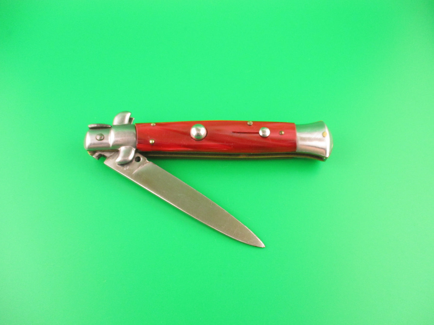 Rostfrei (slant) 21cm Italian Swivel bolster Red Pearlex vintage automatic knife