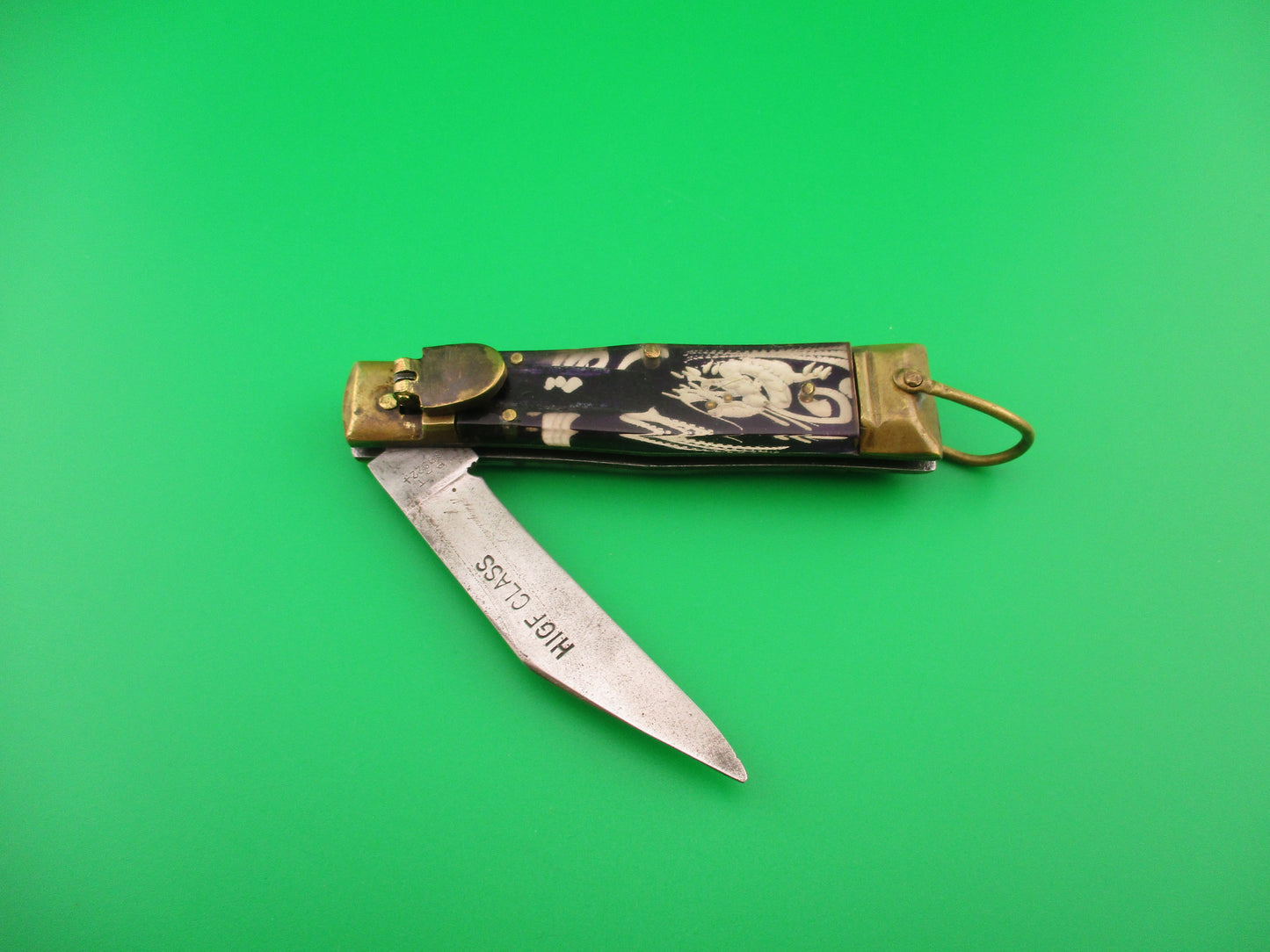 HIGF CLASS PAT 390224 16cm Japanese Purple Dragon Brass lever automatic knife