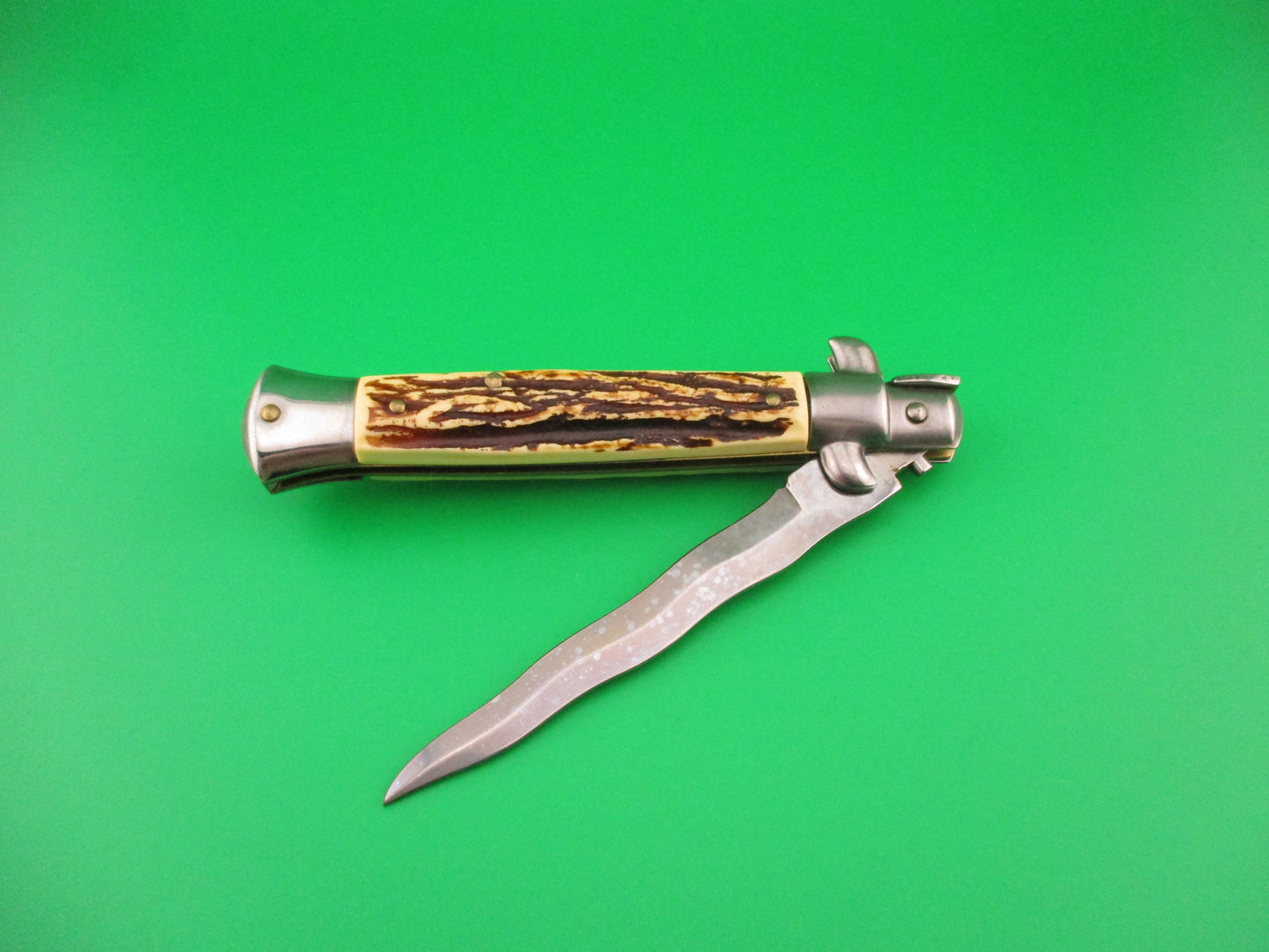 ITALY STAINLESS 23cm Italian Swivel bolster Faux Stag KRIS automatic knife