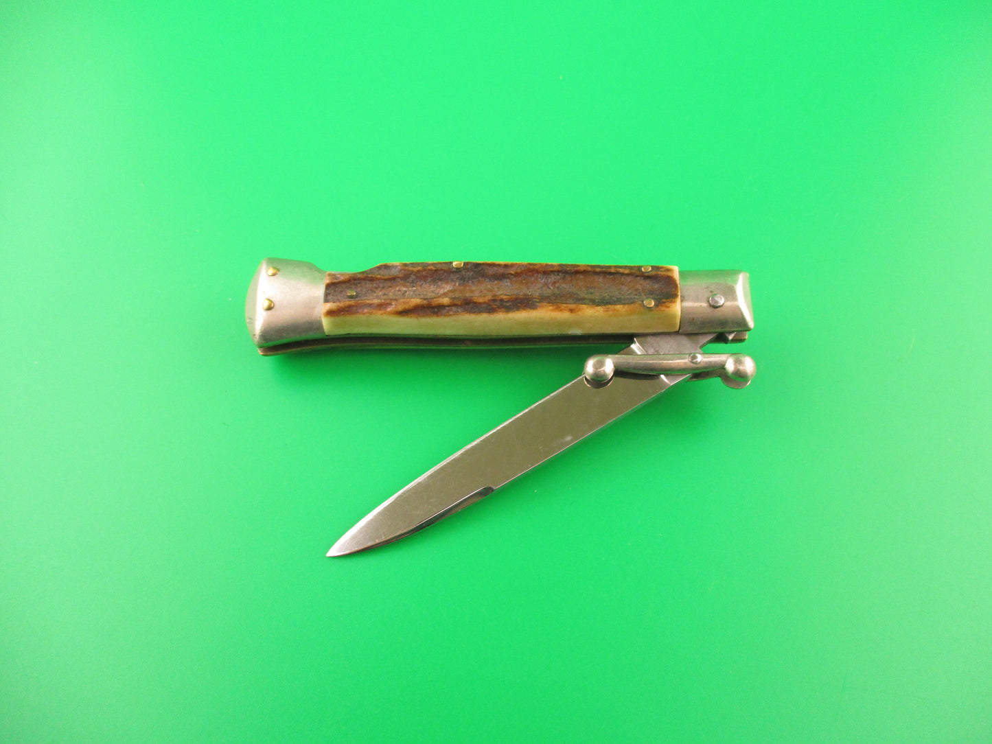 MADE IN ITALY INOX 18cm Italian Swing Guard Stag vintage switchblade knife