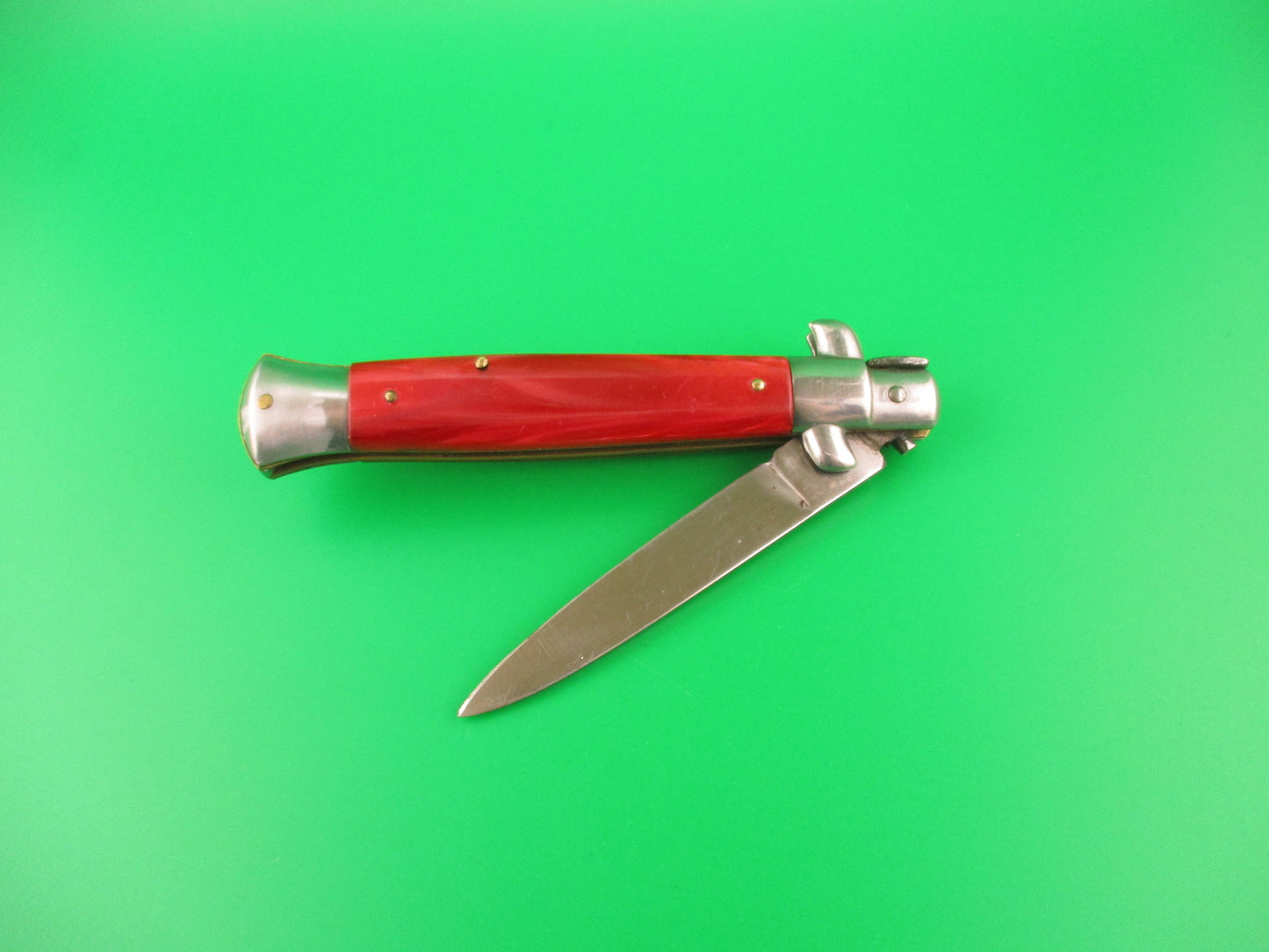 Rostfrei (slant) 21cm Italian Swivel bolster Red Pearlex vintage automatic knife