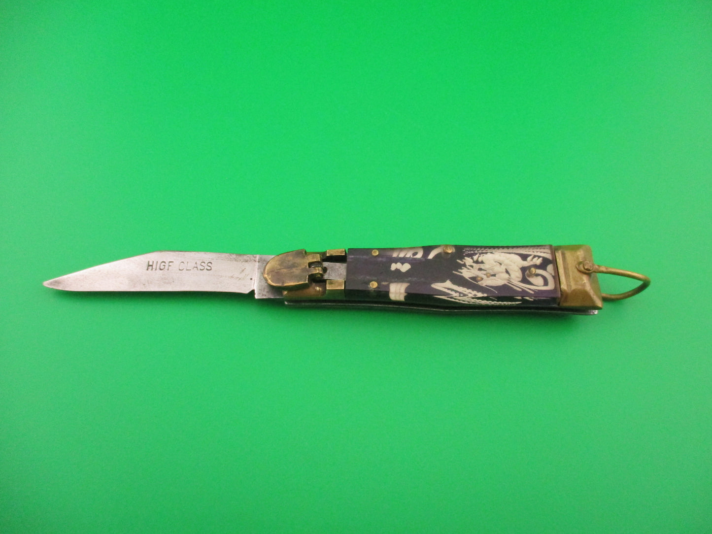 HIGF CLASS PAT 390224 16cm Japanese Purple Dragon Brass lever automatic knife