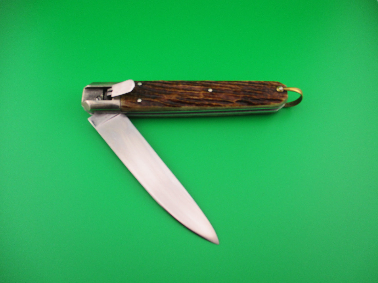 INOX Vintage 27cm French Stag Large Coffin Knife switchblade w belt sheath