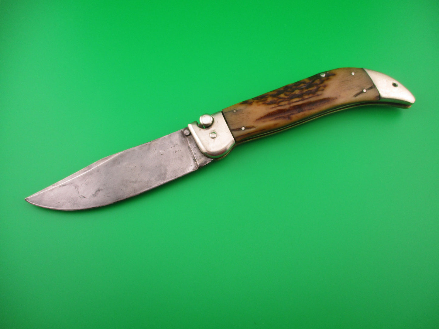 KaBar Large Grizzly Stag #2179 Vintage 1930s switchblade knife made USA