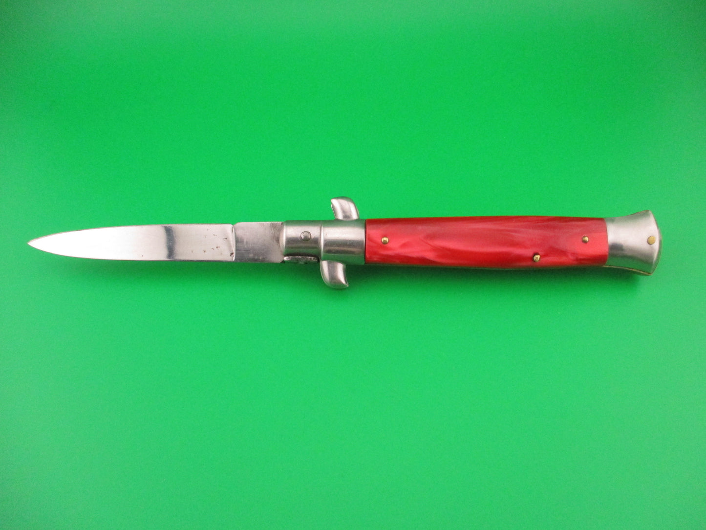 Rostfrei (slant) 21cm Italian Swivel bolster Red Pearlex vintage automatic knife