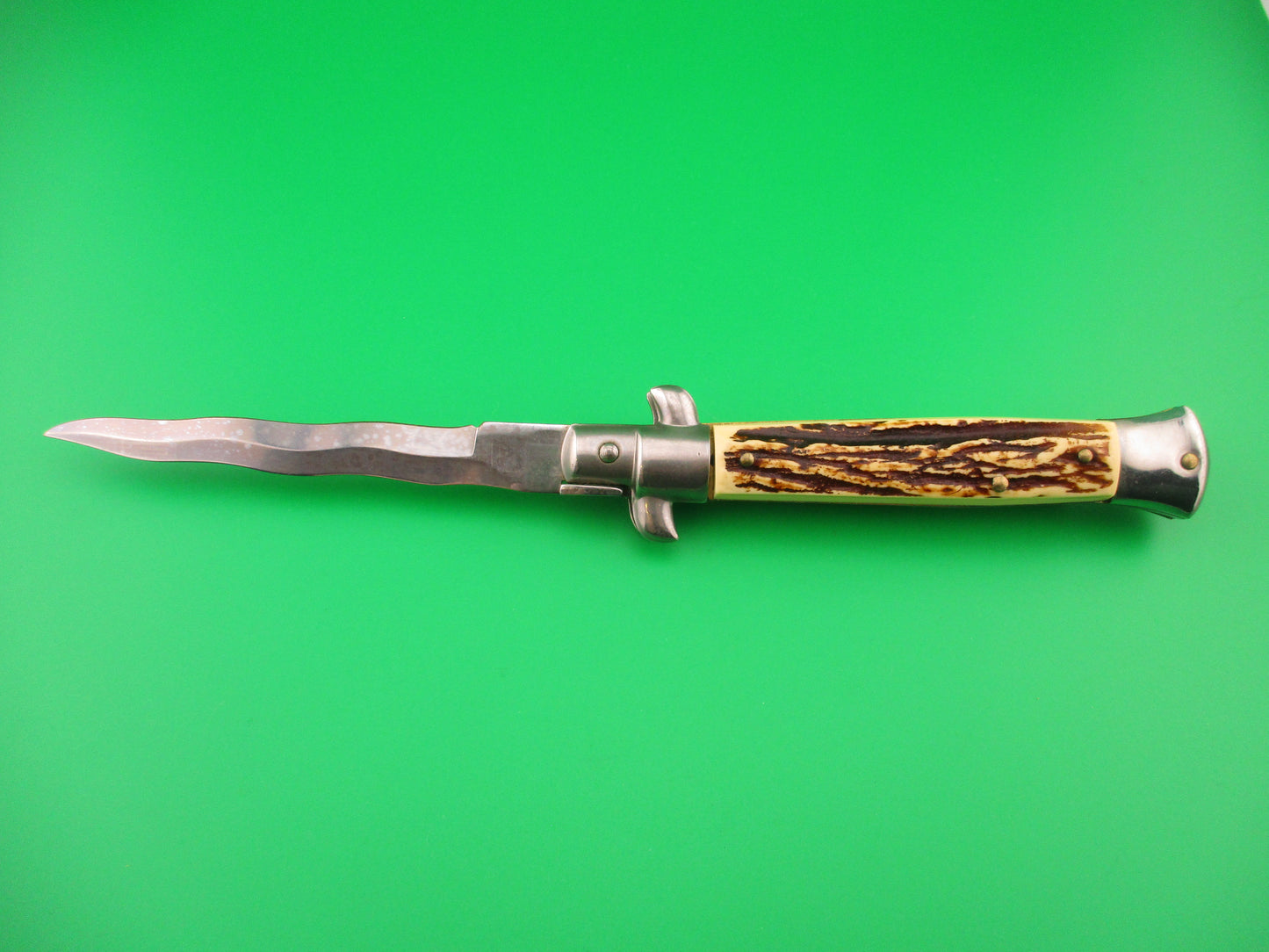 ITALY STAINLESS 23cm Italian Swivel bolster Faux Stag KRIS automatic knife