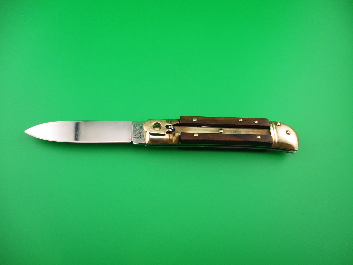 LINDER 420 ROSTFREI 20cm German Lever Brass & Wood automatic knife