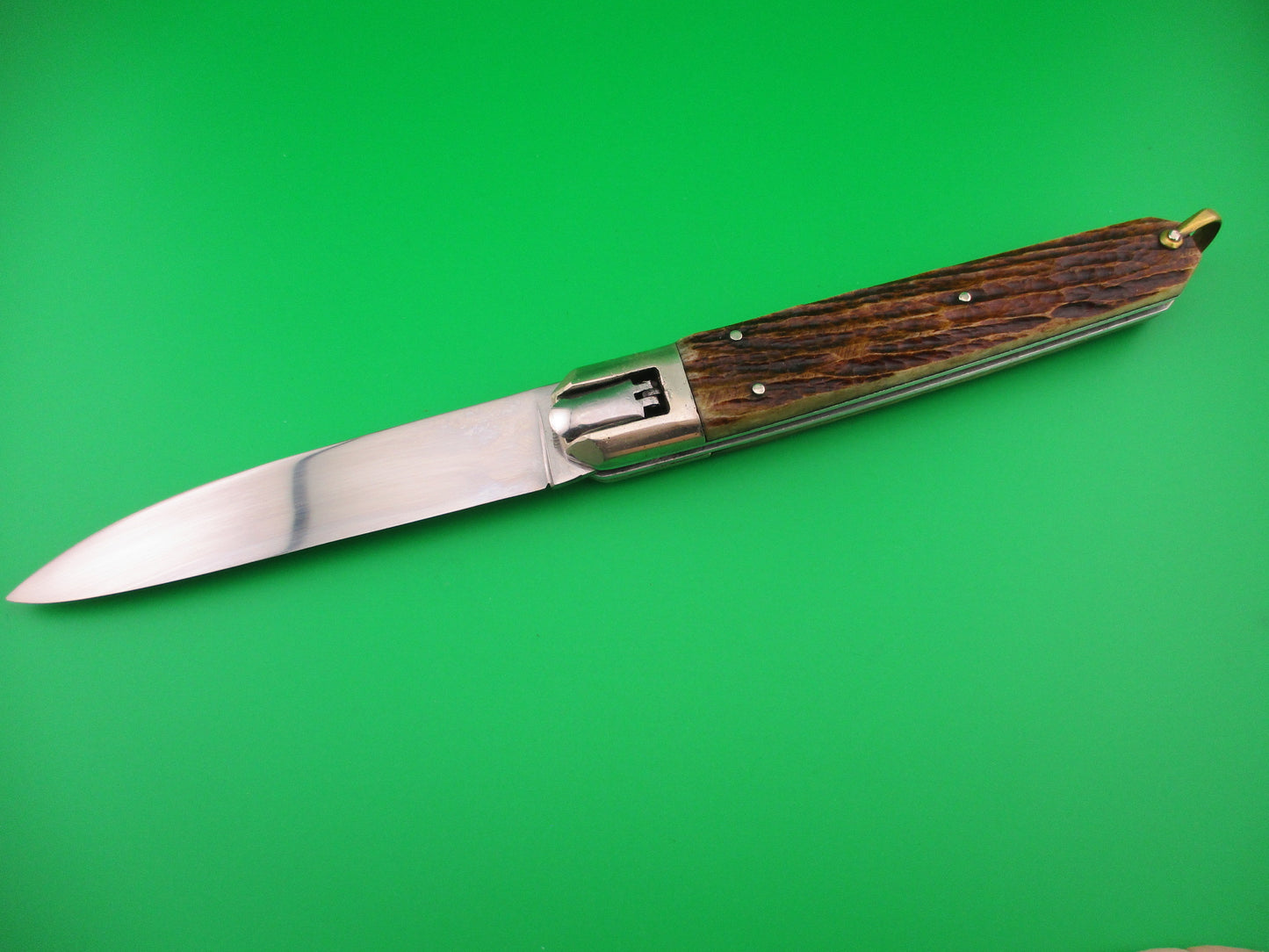 INOX Vintage 27cm French Stag Large Coffin Knife switchblade w belt sheath