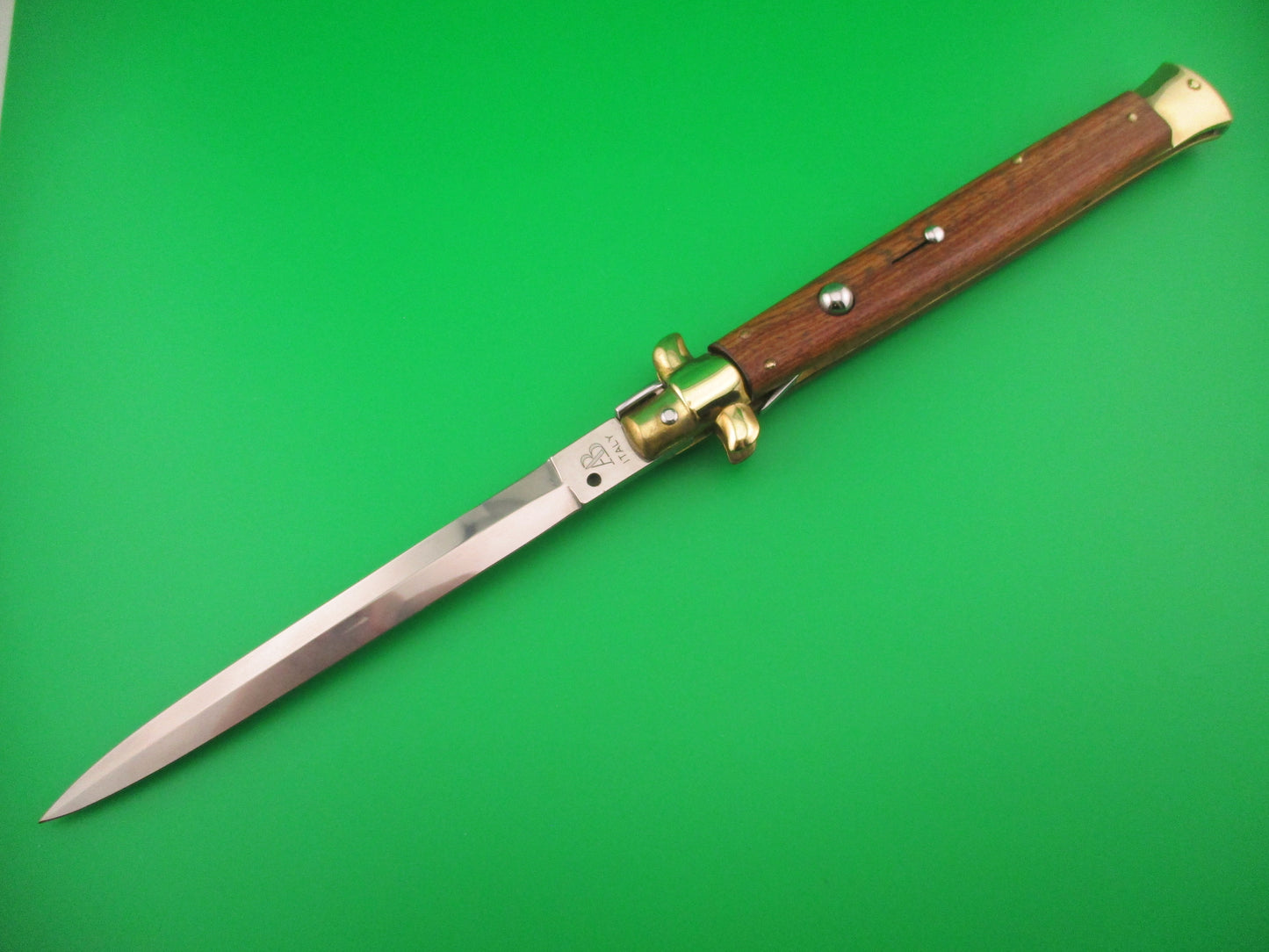 AB ITALY 33cm Italian Swivel bolster Dagger grind Wood scales vintage automatic knife
