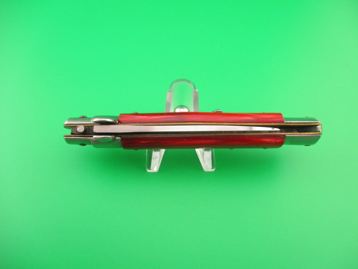 Rostfrei (slant) 21cm Italian Swivel bolster Red Pearlex vintage automatic knife