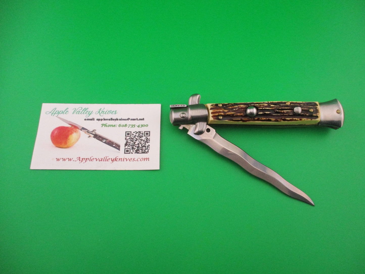 ITALY STAINLESS 23cm Italian Swivel bolster Faux Stag KRIS automatic knife
