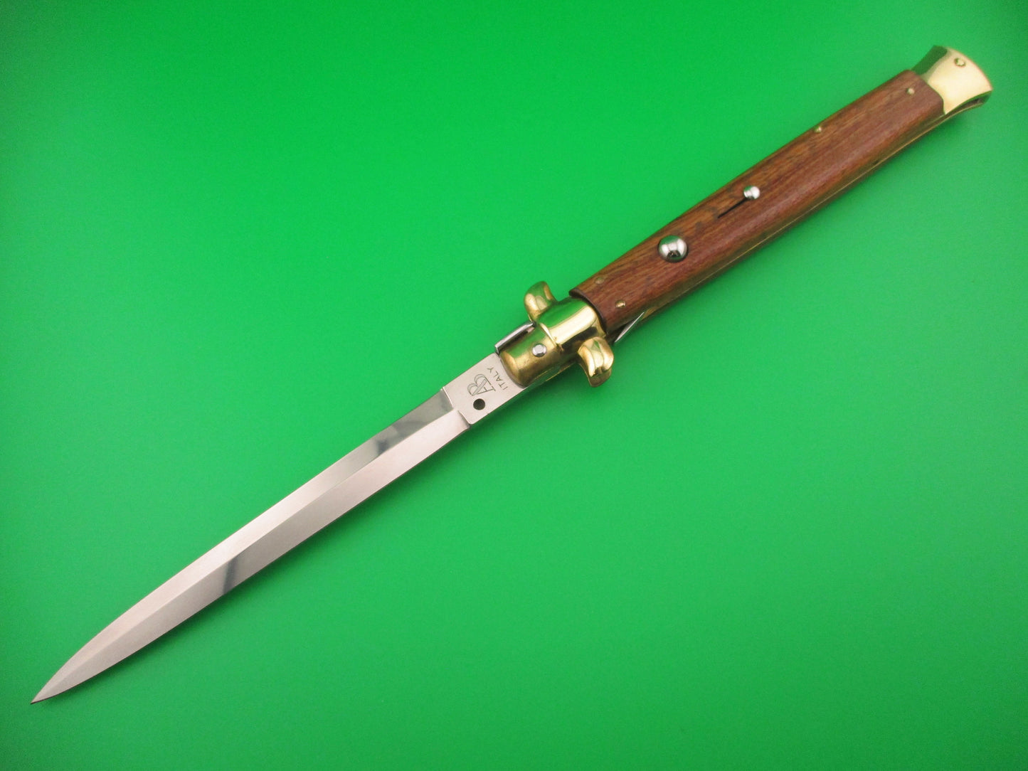AB ITALY 33cm Italian Swivel bolster Dagger grind Wood scales vintage automatic knife