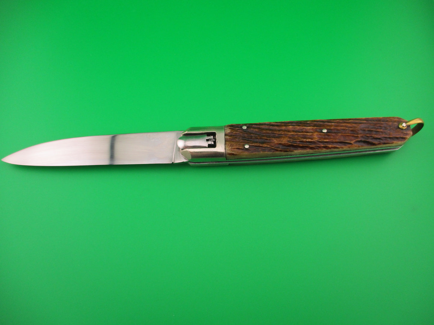 INOX Vintage 27cm French Stag Large Coffin Knife switchblade w belt sheath