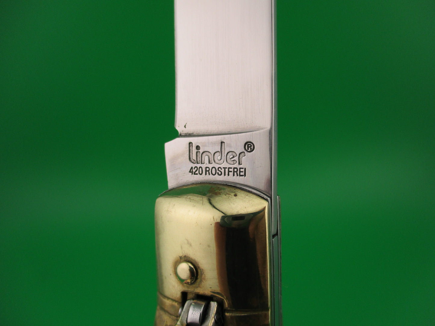 LINDER 420 ROSTFREI 20cm German Lever Brass & Wood automatic knife