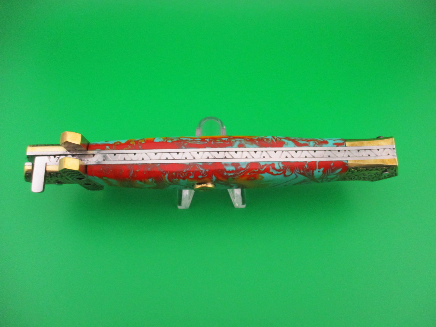 Custom Samir Ahmad 33cm Damascus Dagger Engraved bolster Color Splash automatic knife