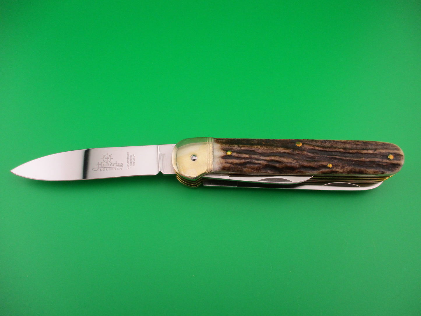 Hubertus 11cm German 3 blade Stag pen blade release automatic knife