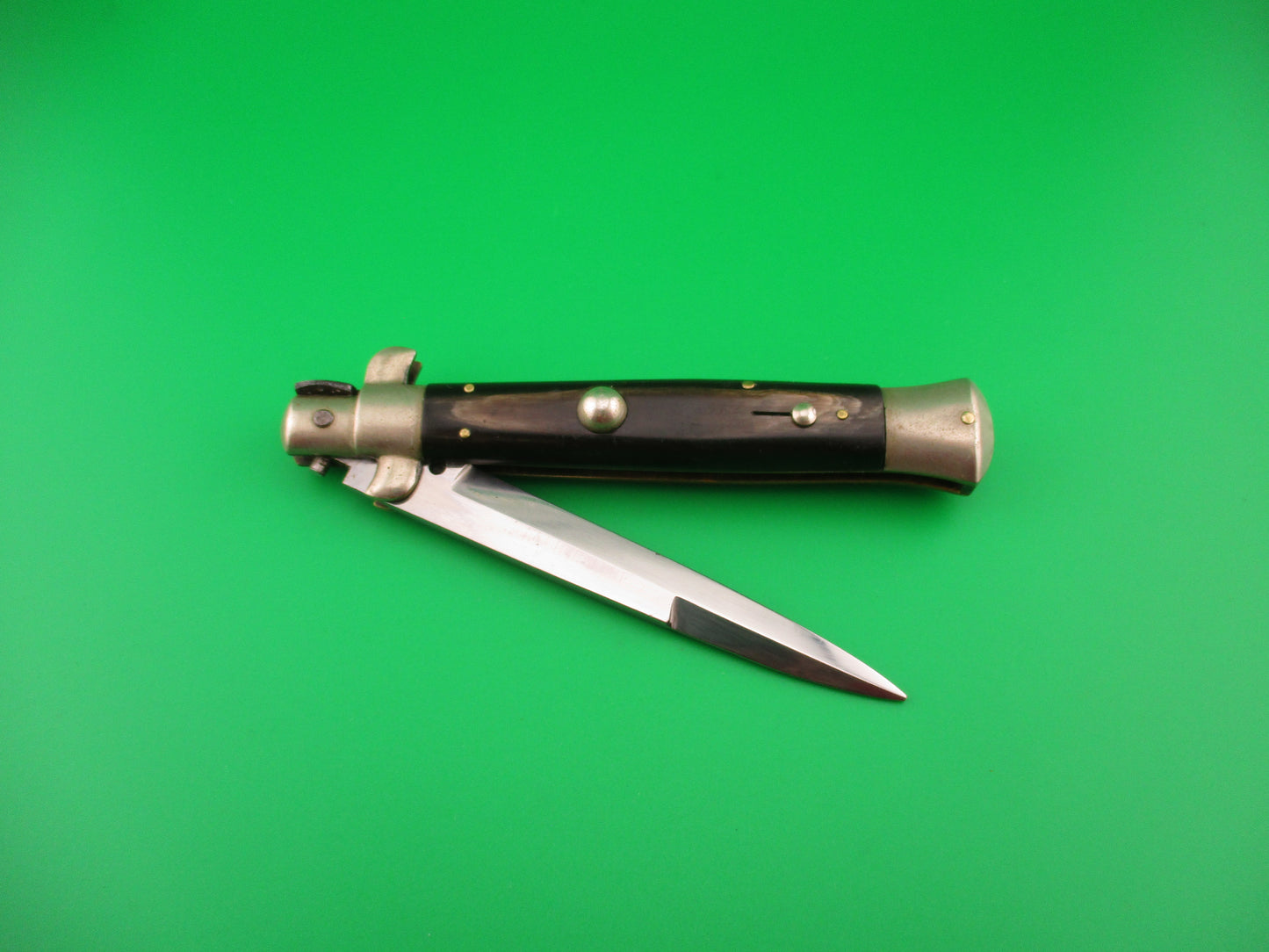 INOX 23cm Italian Picklock Bayonet blade Horn vintage 1950s automatic knife