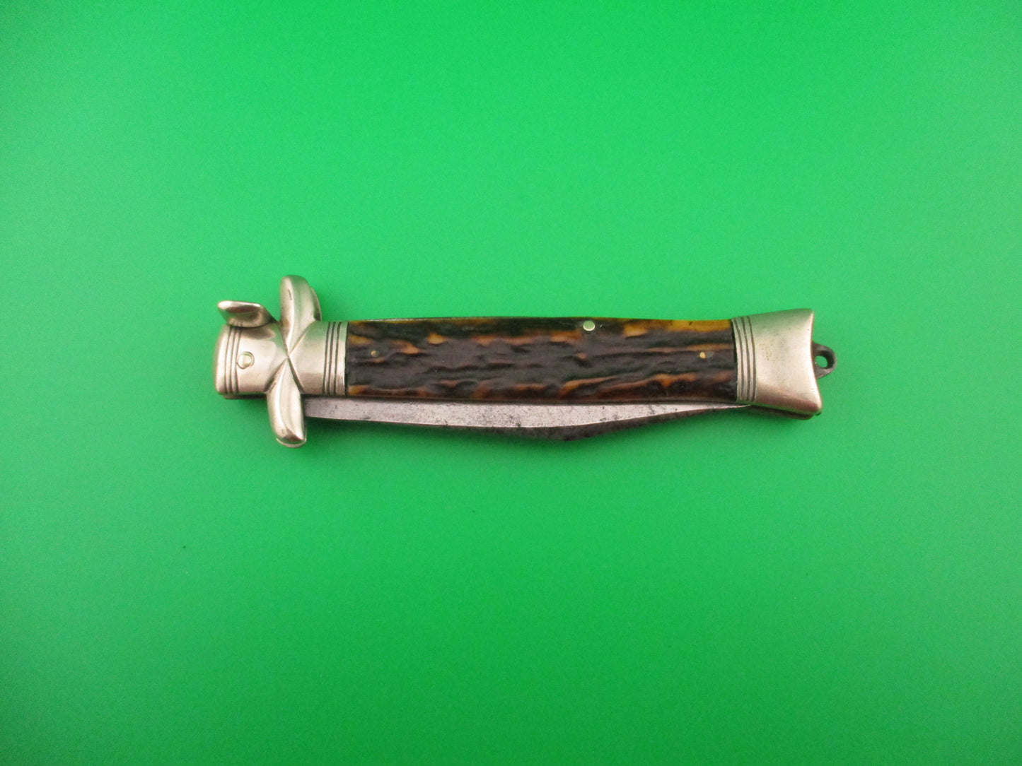 RC KRUSCHKE DULUTH MINN 23cm German Lift Tab Stag Antique automatic knife