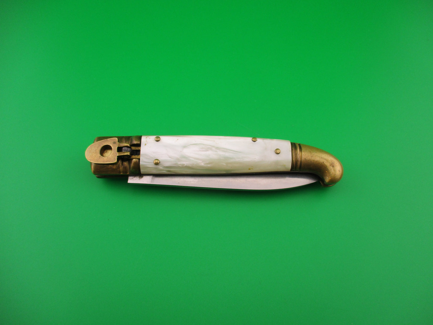 Rostfrei 20cm Italian Birds Head Pearlex Brass Lever automatic knife