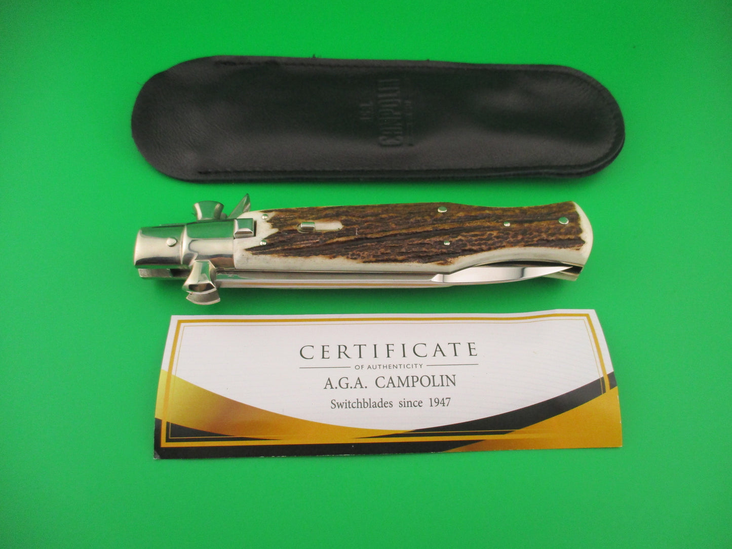 AGA CAMPOLIN ITALY 29cm Italian BLACK WIDOW Stag Fulcrum Wasp Square button knife