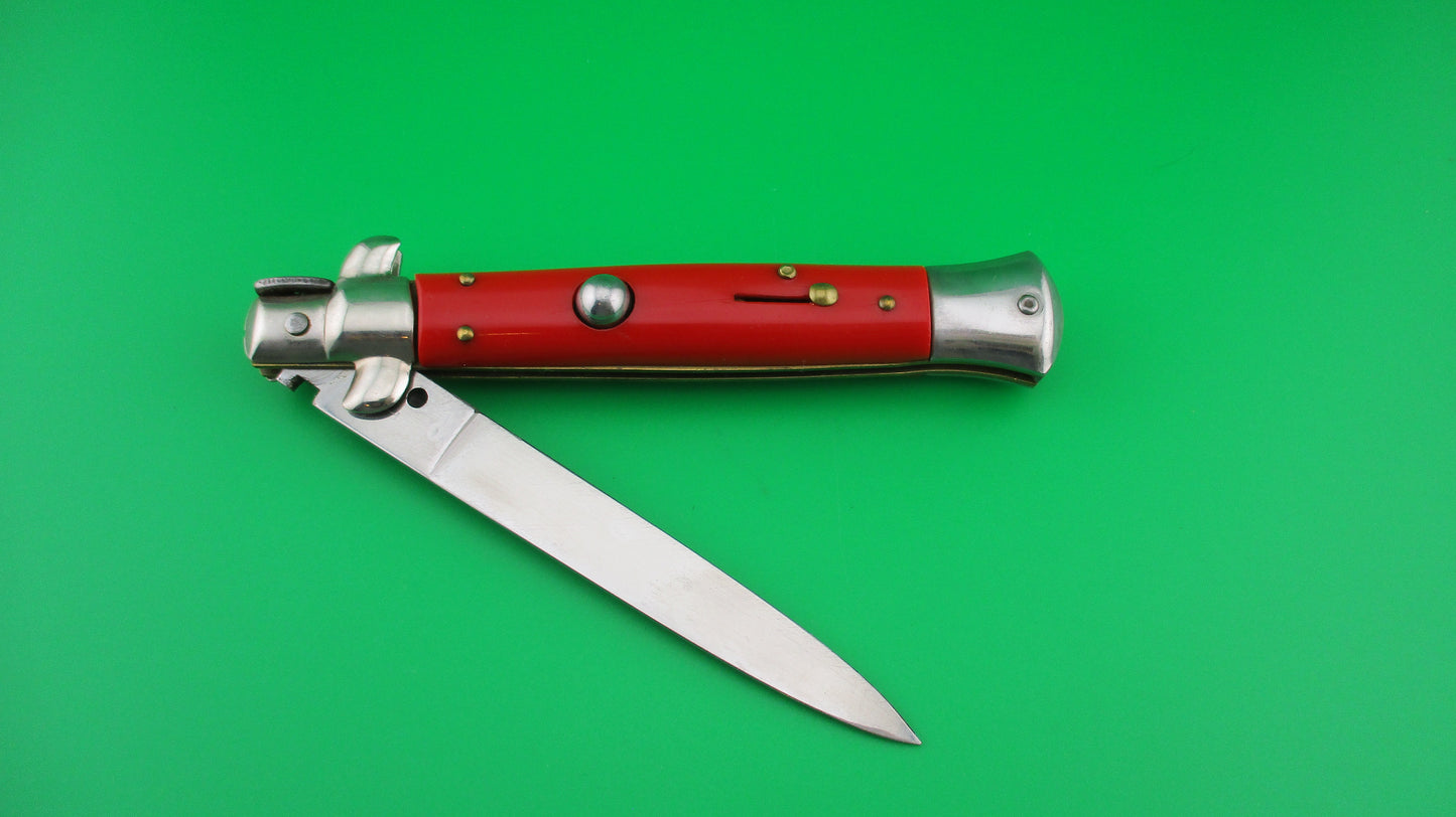 J INOX 23cm Italian Stiletto Swivel bolster RED vintage automatic knife