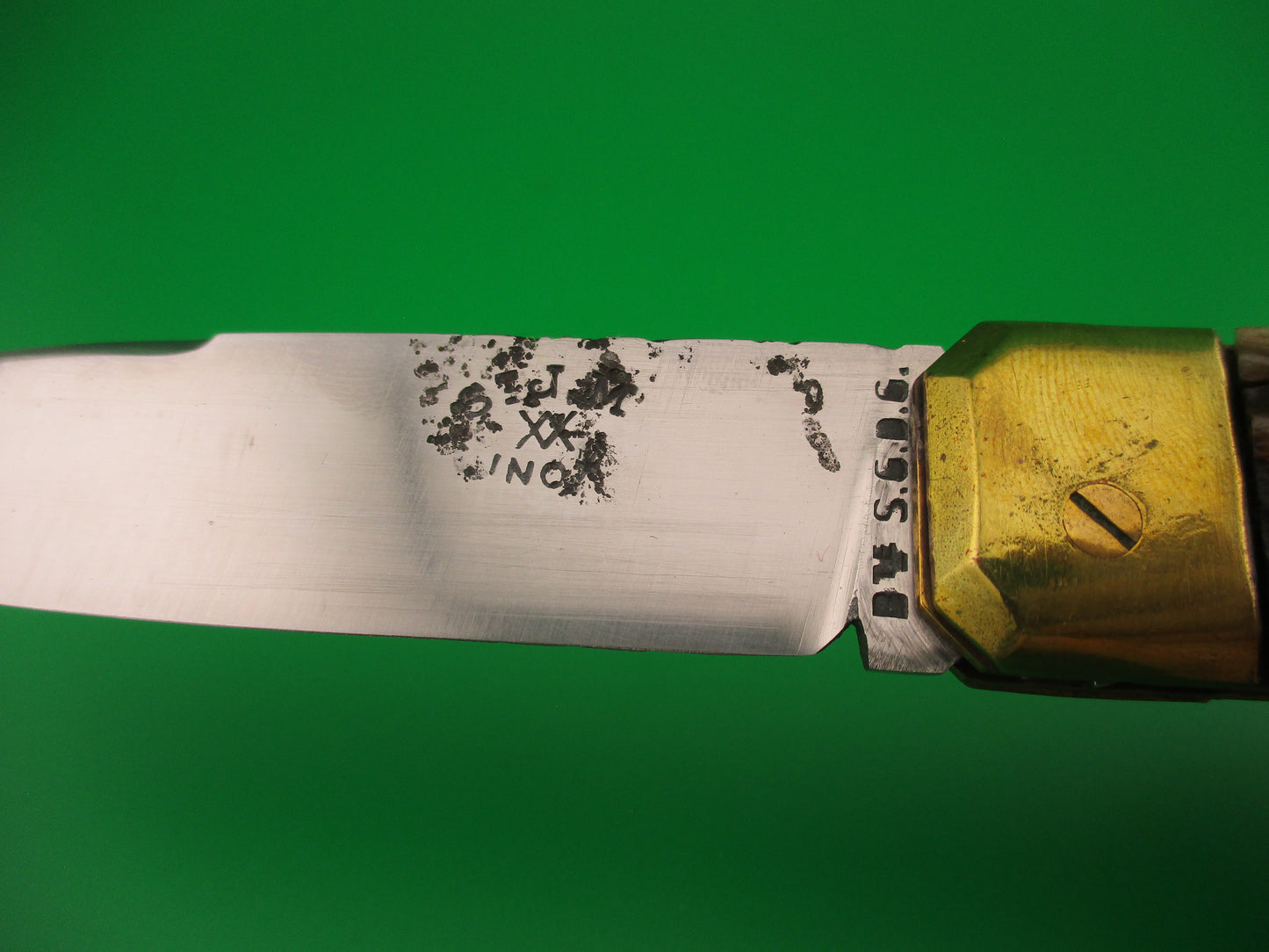 z St JM XX INOX 21cm French Saint James Stag & Brass Automatic Knife