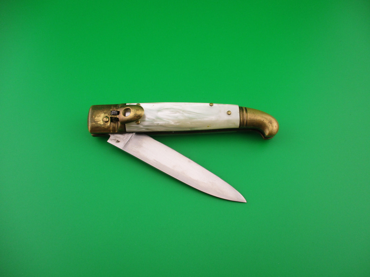 Rostfrei 20cm Italian Birds Head Pearlex Brass Lever automatic knife