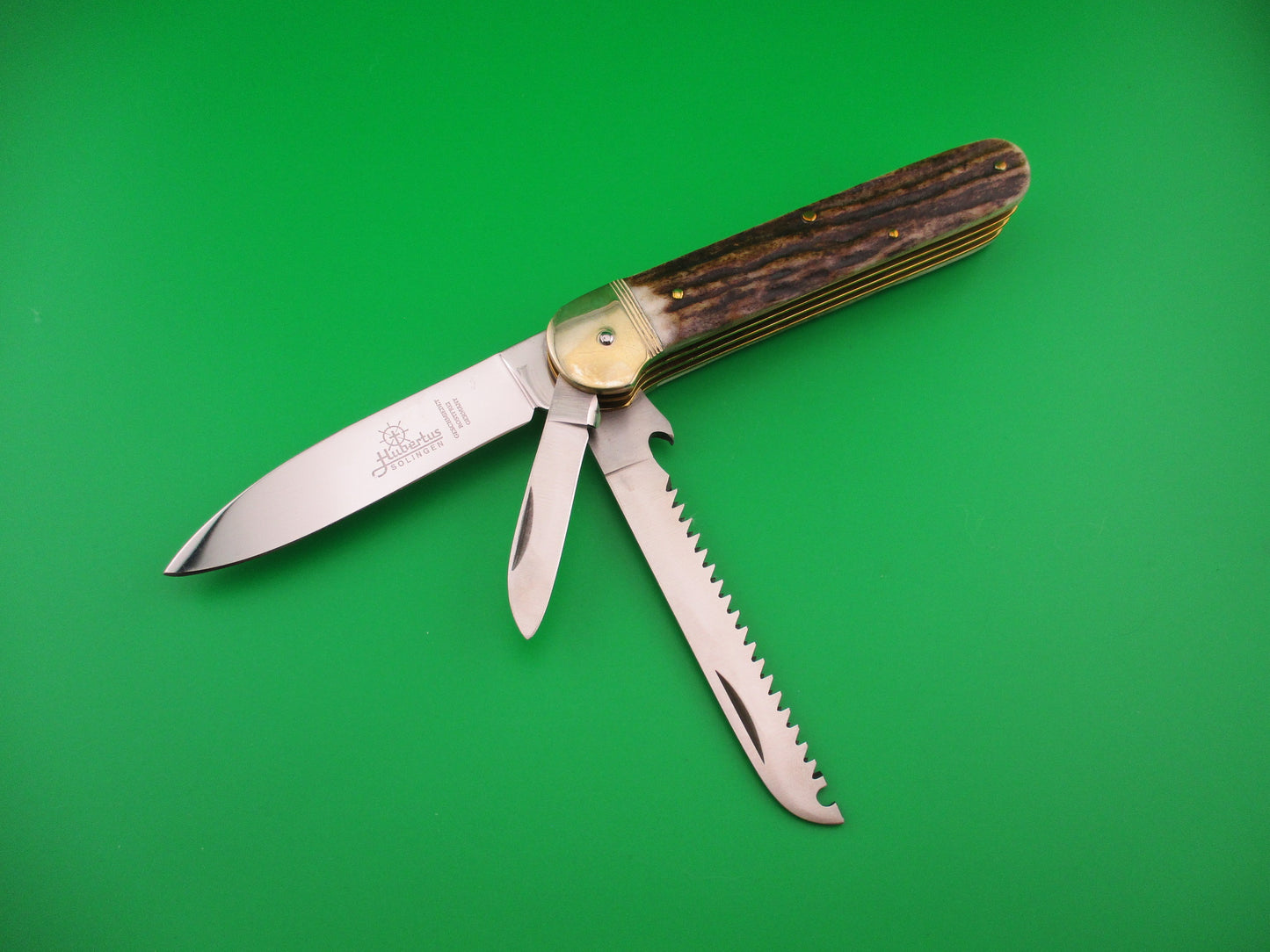 Hubertus 11cm German 3 blade Stag pen blade release automatic knife