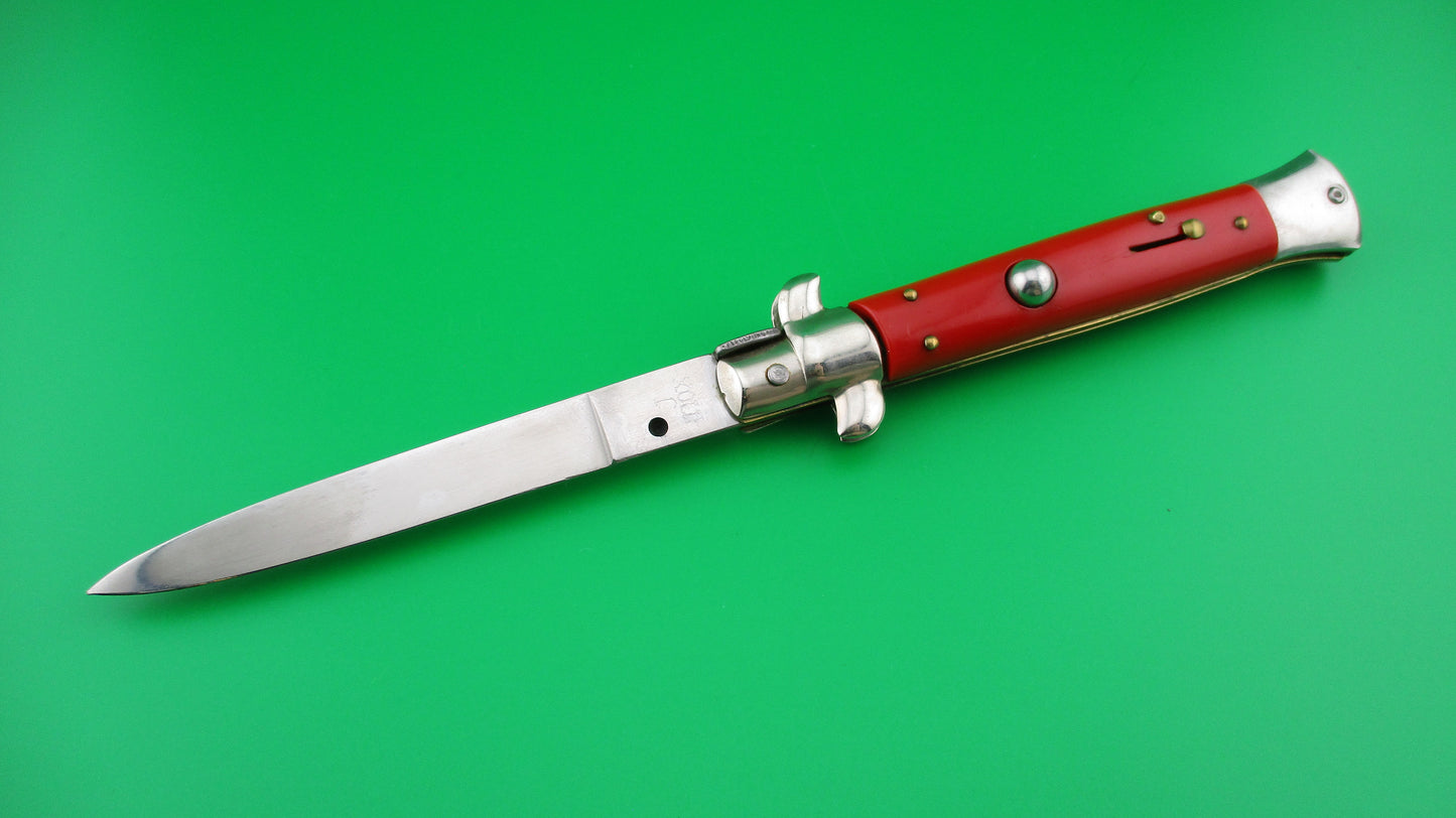 J INOX 23cm Italian Stiletto Swivel bolster RED vintage automatic knife