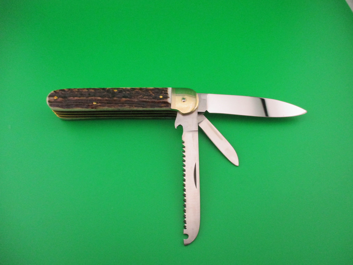 Hubertus 11cm German 3 blade Stag pen blade release automatic knife