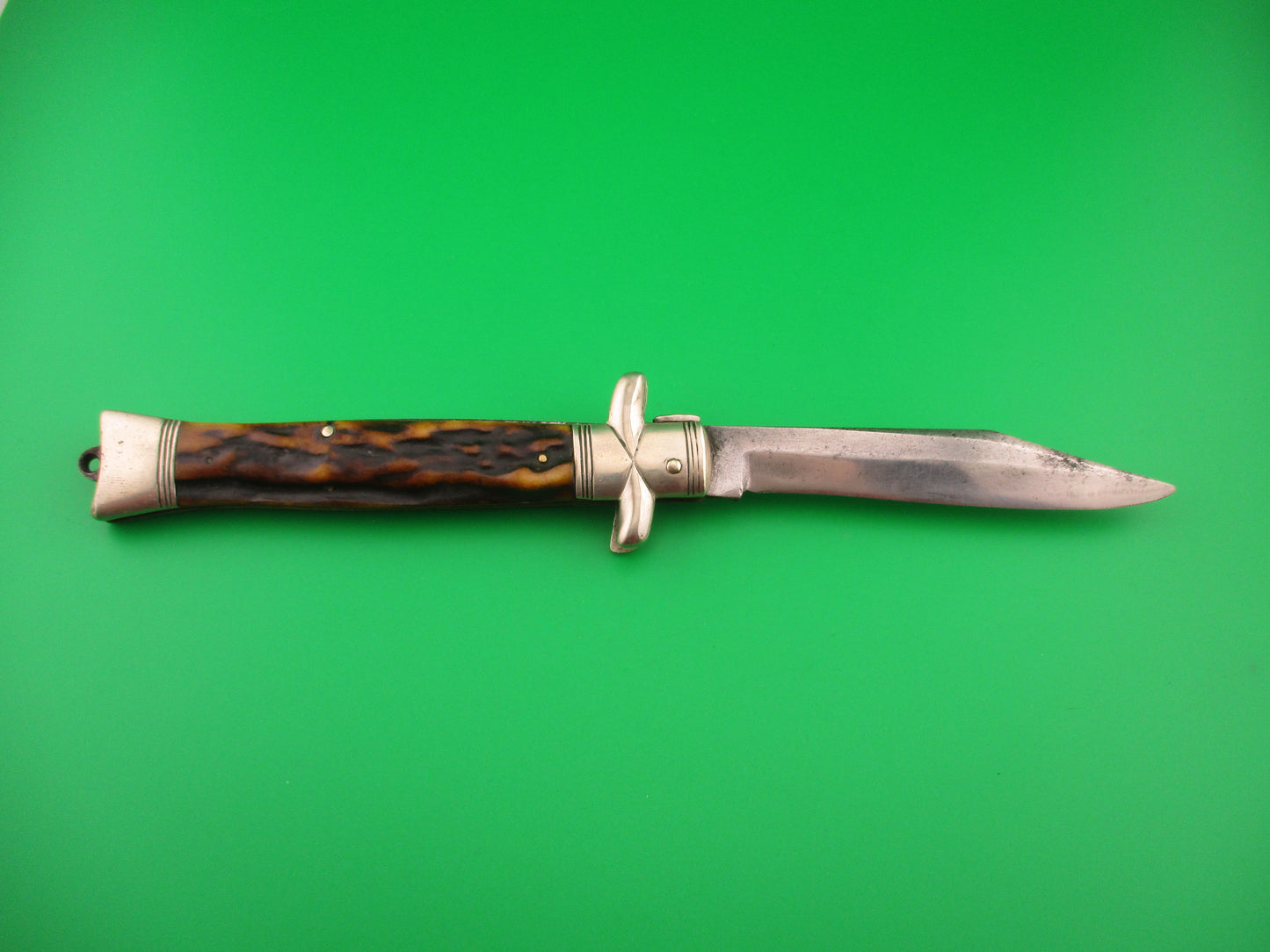 RC KRUSCHKE DULUTH MINN 23cm German Lift Tab Stag Antique automatic knife