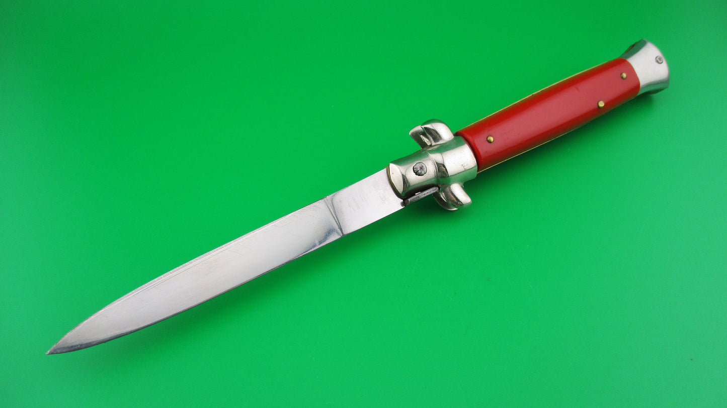 J INOX 23cm Italian Stiletto Swivel bolster RED vintage automatic knife