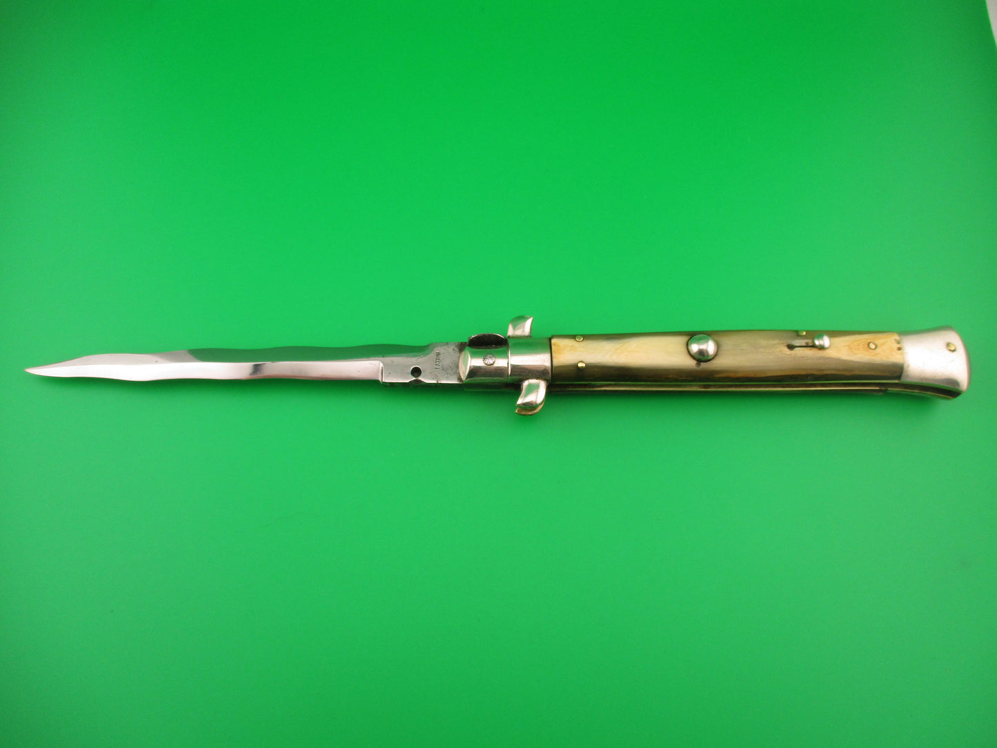 LATAMA ITALY 28cm Italian Picklock Kris 1950s Cream & Green horn vintage automatic knife