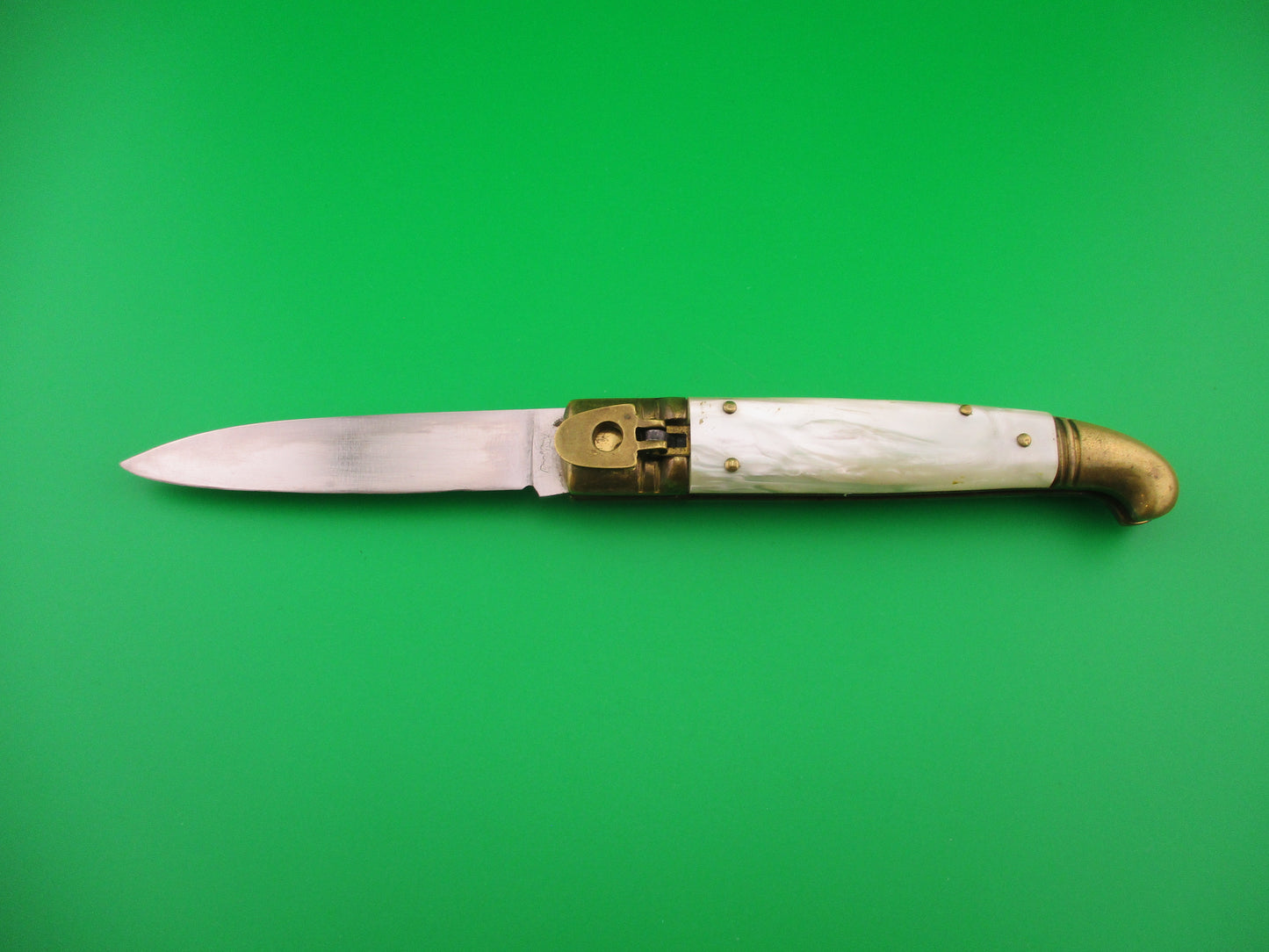 Rostfrei 20cm Italian Birds Head Pearlex Brass Lever automatic knife
