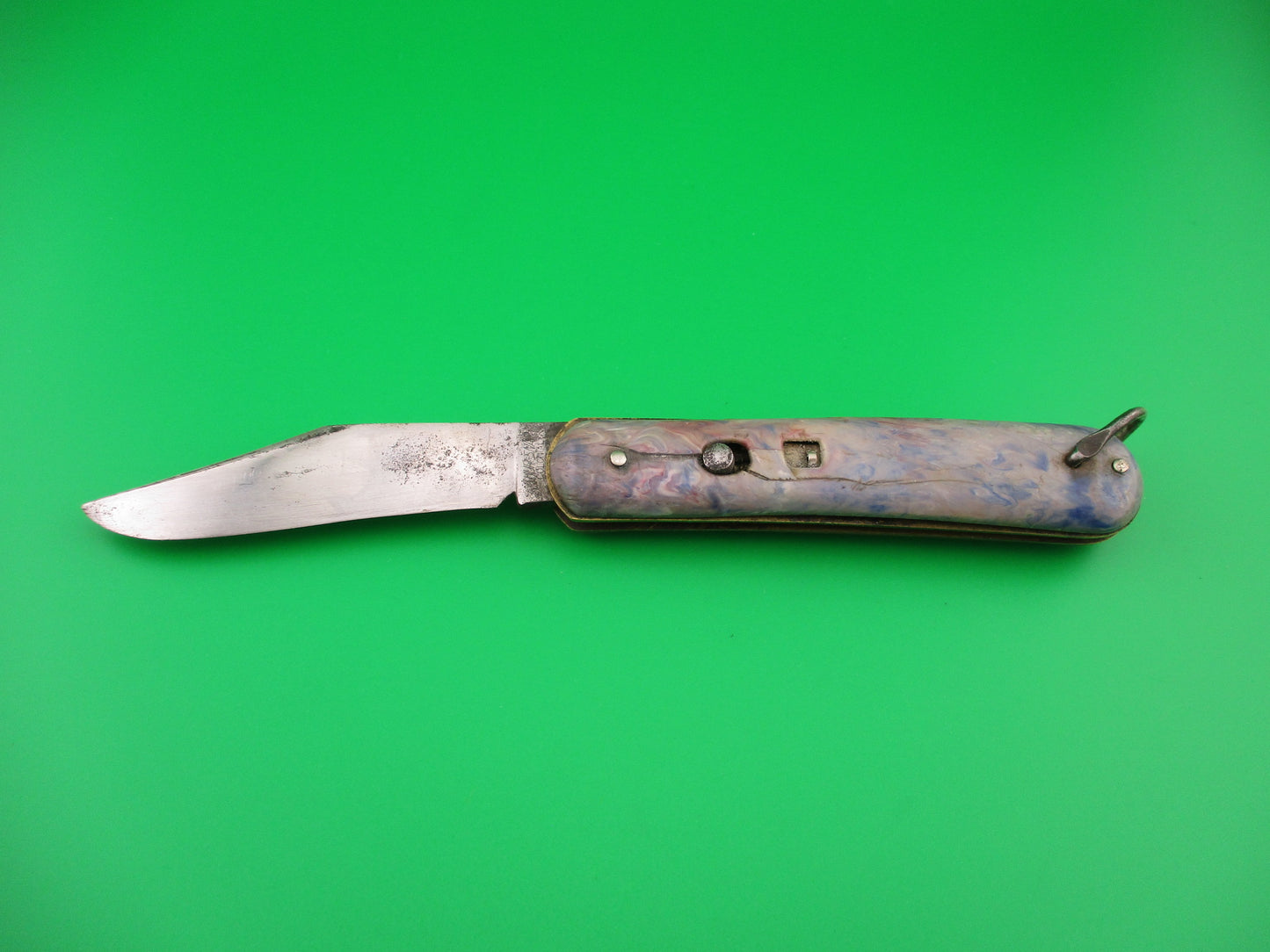 COLONIAL SHUR-SNAP Fatjack Blue Pink swirl vintage 1950s switchblade knife