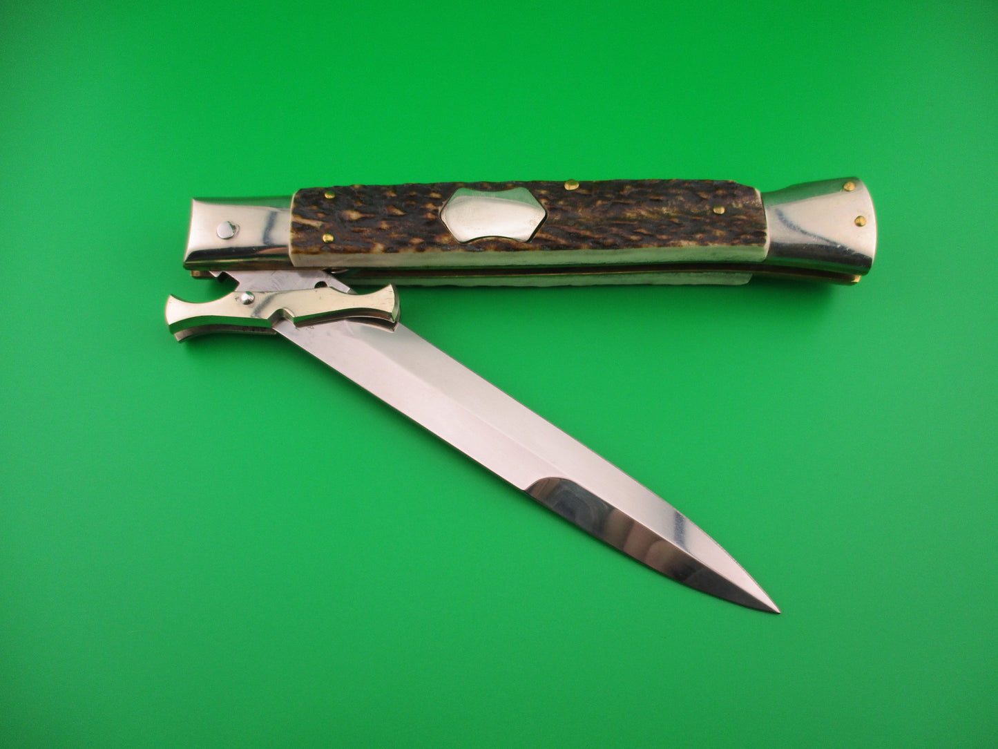 AGA CAMPOLIN 33cm Italian Stag Batwing Shield button automatic knife