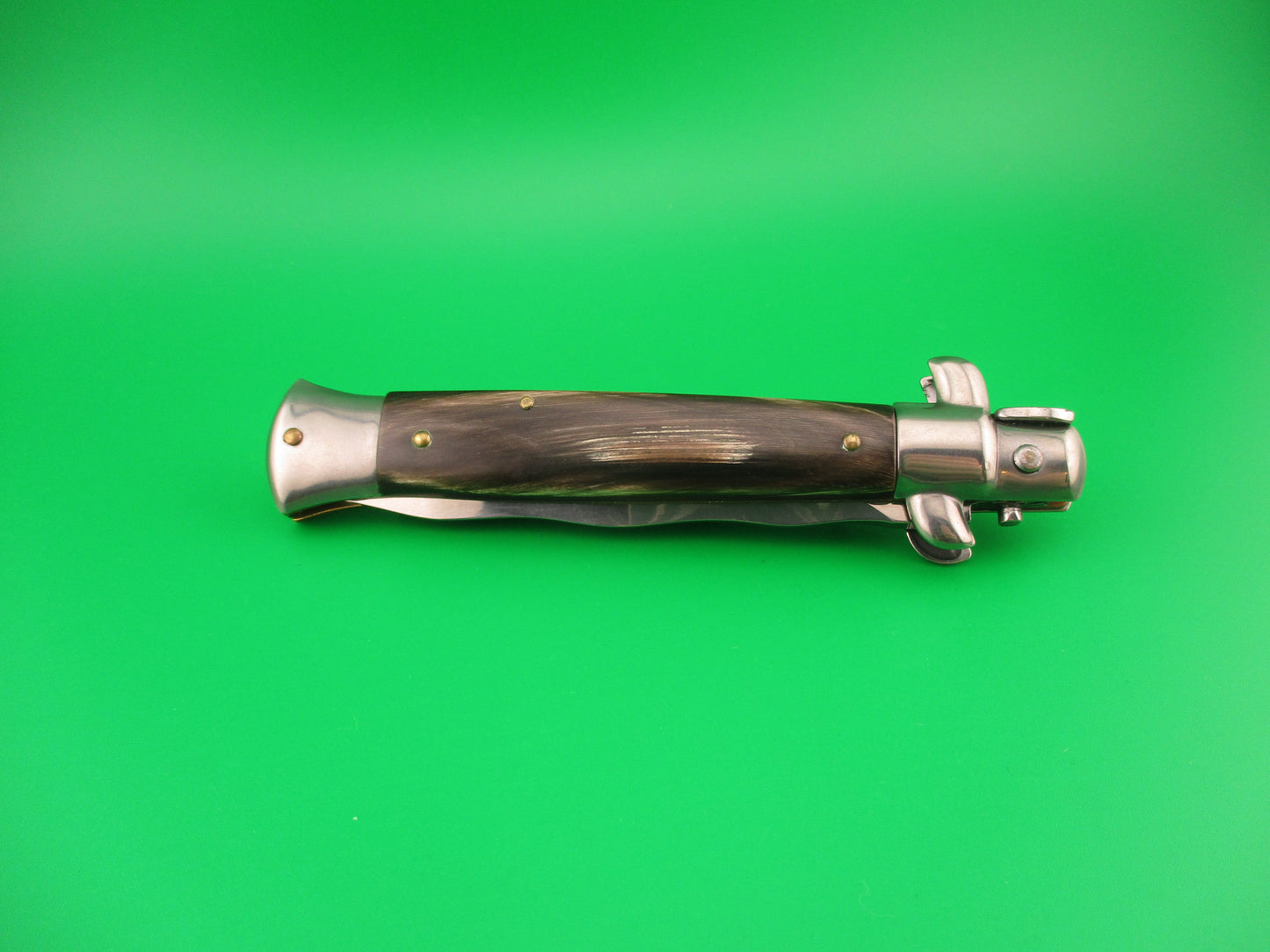 FRANK B 23cm Italian Kris Stiletto horn swivel bolster automatic knife