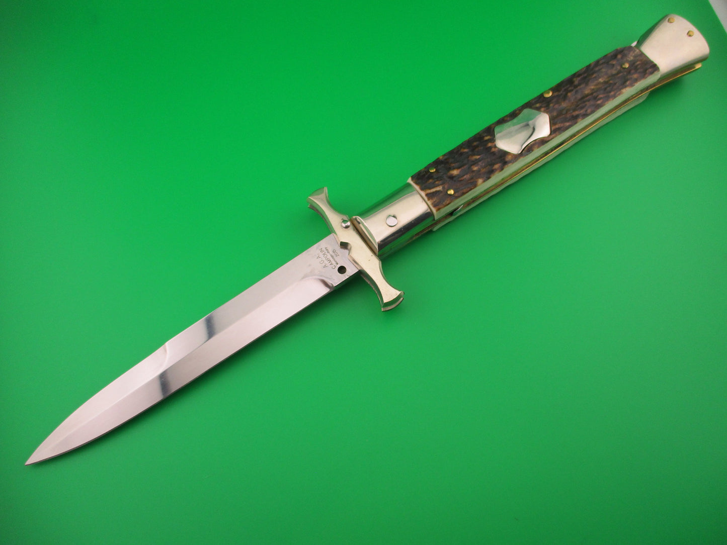 AGA CAMPOLIN 33cm Italian Stag Batwing Shield button automatic knife