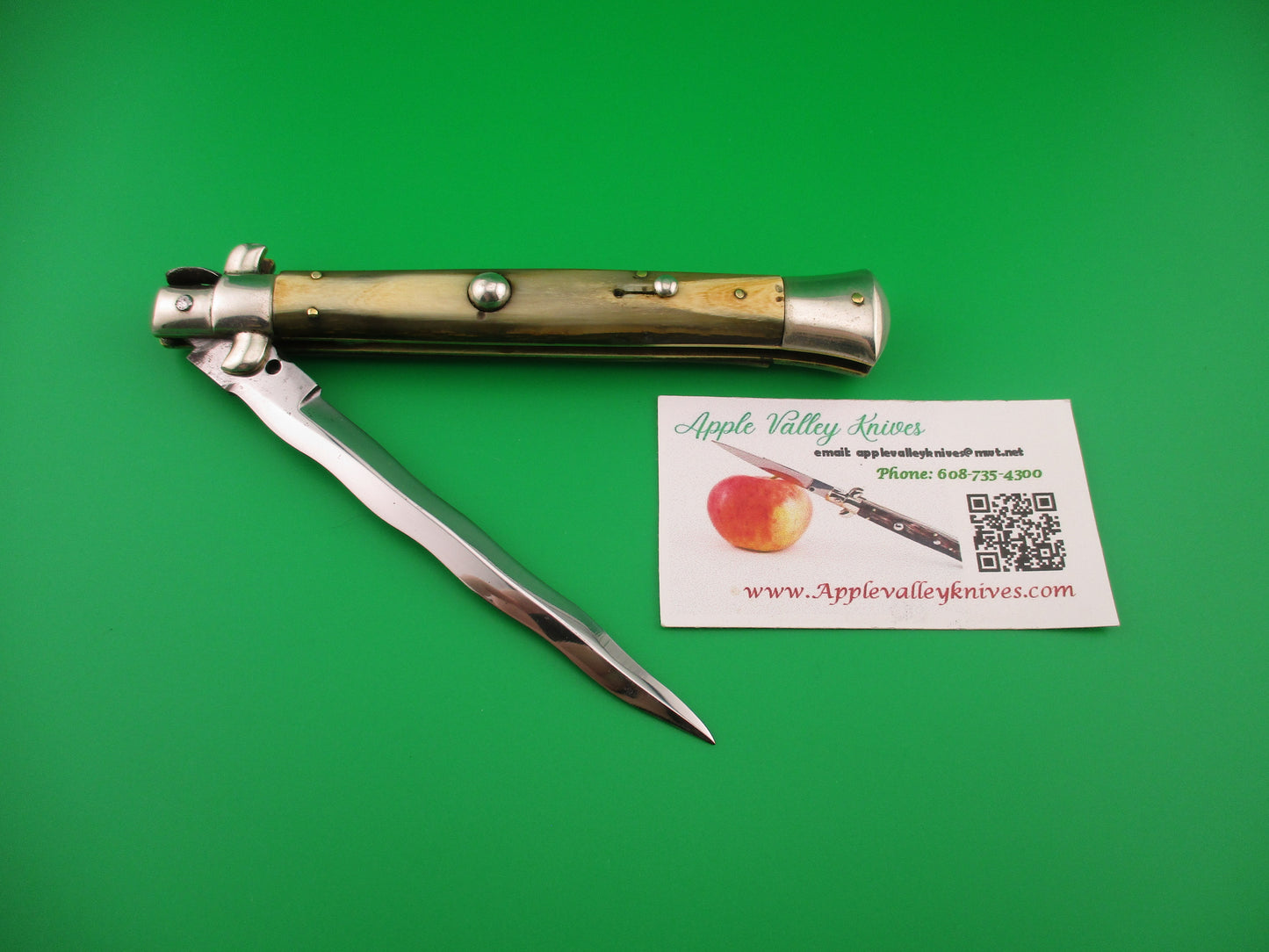 LATAMA ITALY 28cm Italian Picklock Kris 1950s Cream & Green horn vintage automatic knife