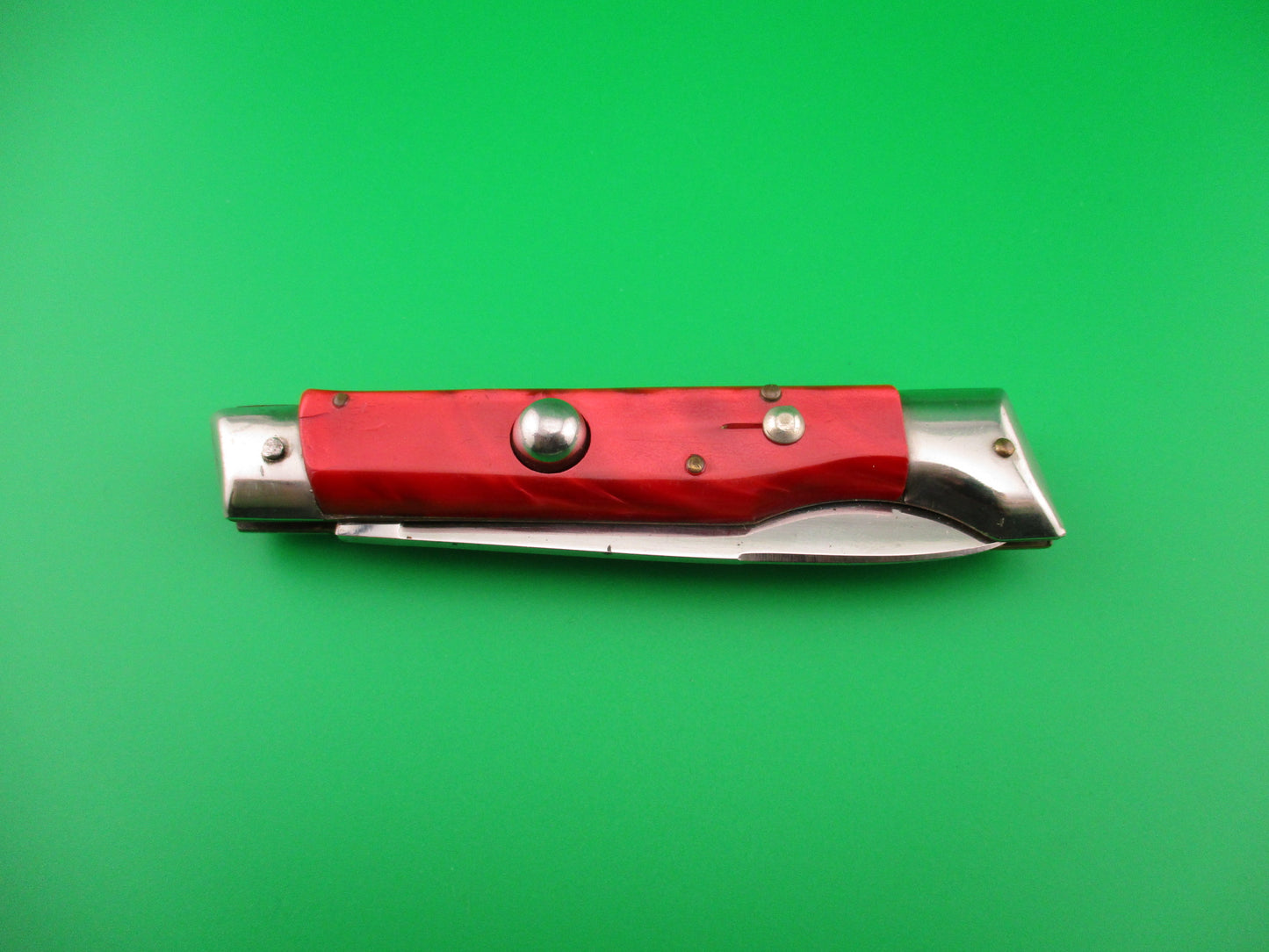 Jndiana EXTRA 20cm Italian Slant Bolster Vintage Red Pearlex automatic knife