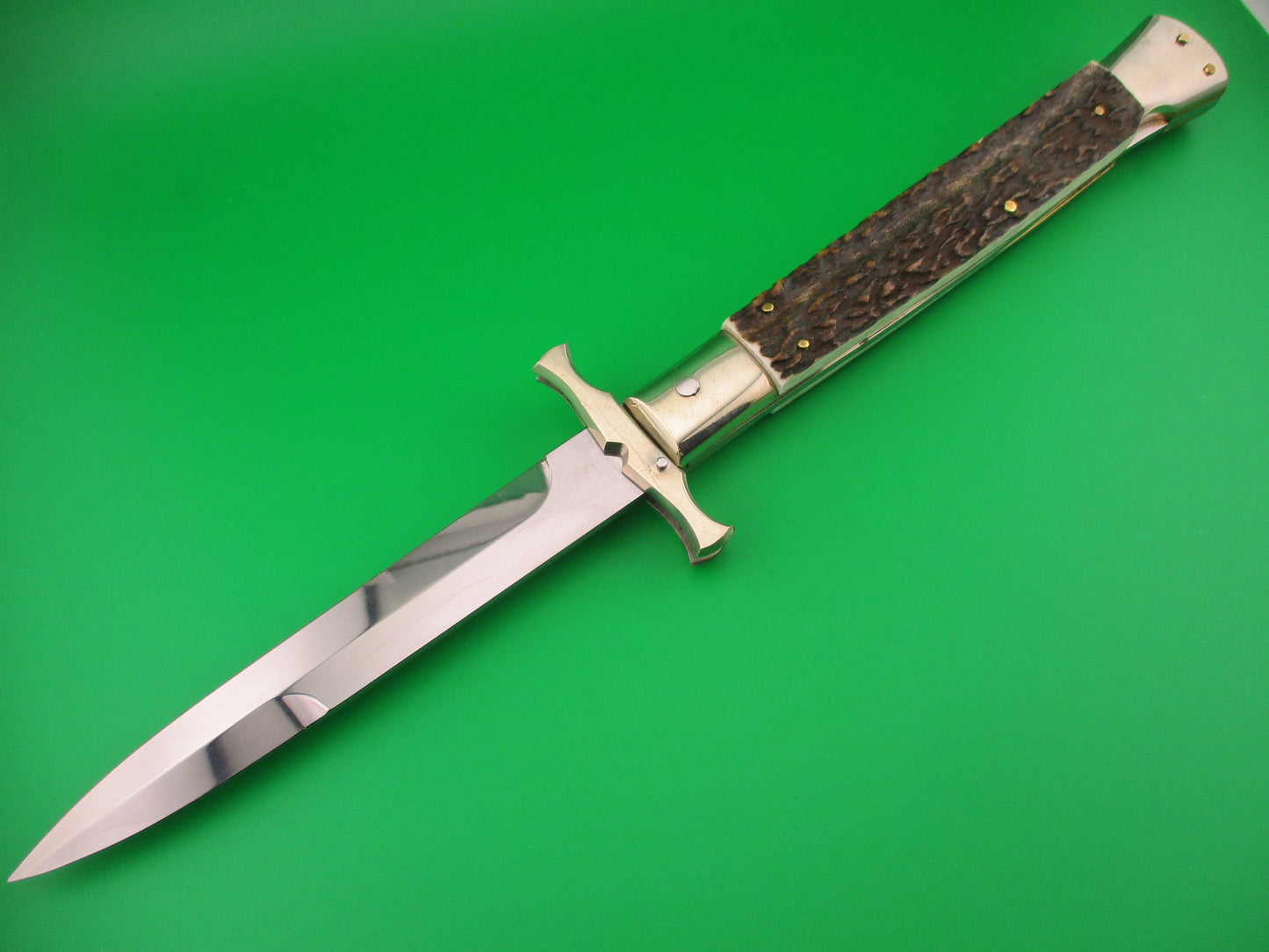 AGA CAMPOLIN 33cm Italian Stag Batwing Shield button automatic knife